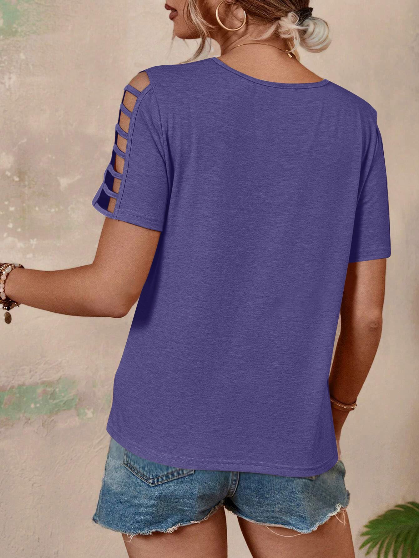 Women's Loose Fit V-Neck Hollow Out Short Sleeve T-Shirt - Summer Casual Basic Top for Beach Vacation 2025 | Perfect for Travel, Outing and Daily Wear