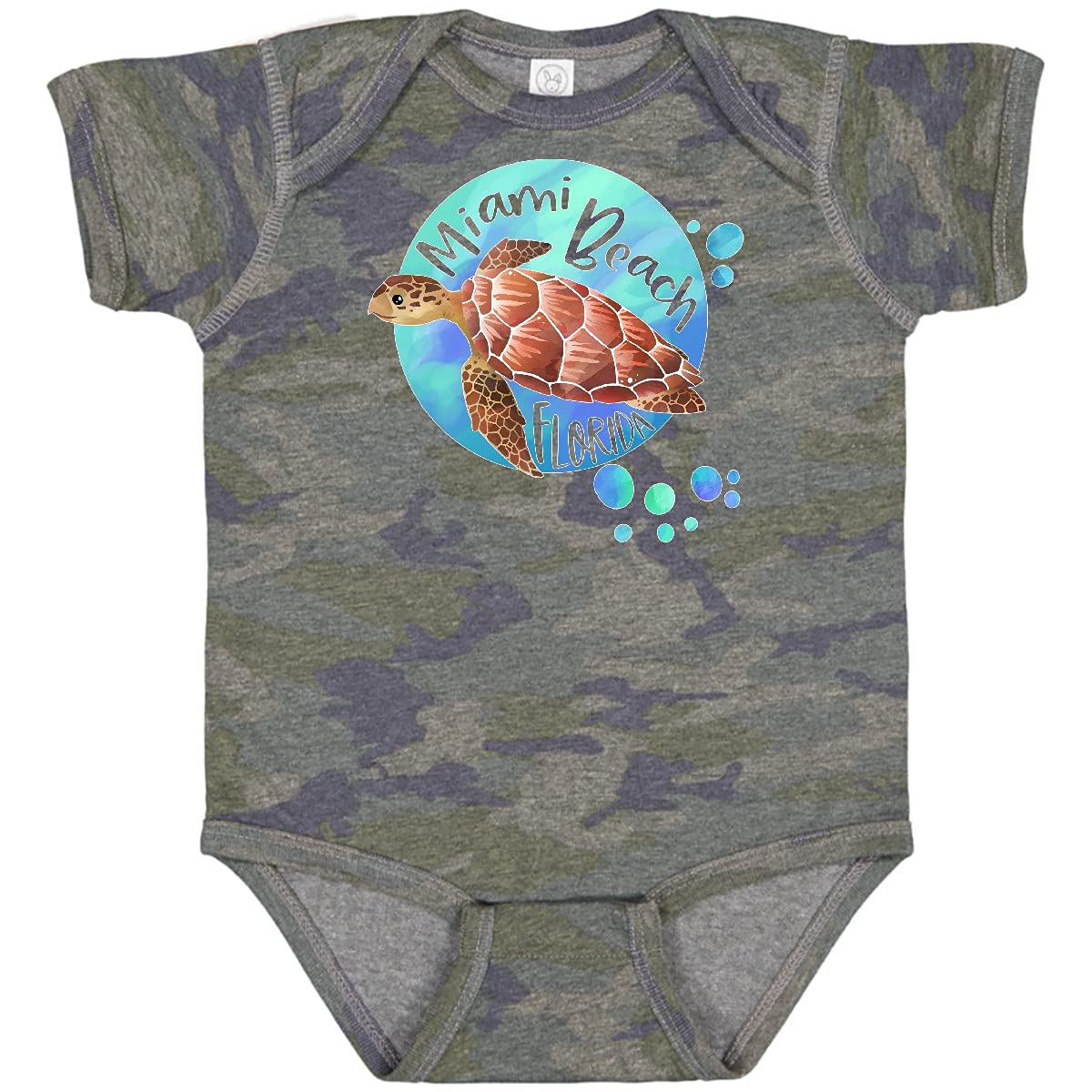 Inktastic Miami Beach Florida Swimming Sea Turtle with Bubbles Baby Bodysuit - Cute Ocean-Themed Onesie for Newborns & Infants - Perfect for Beach Vacations, Pool Parties & Summer Outfits
