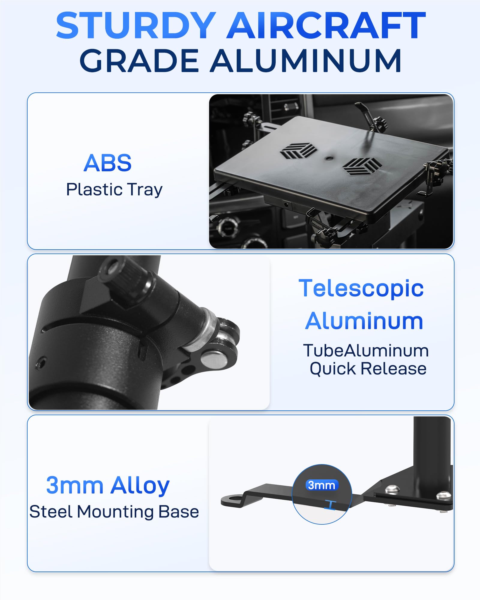 Adjustable Aluminum Truck Laptop Mount Holder for 2007-2017 Jeep Wrangler JK - Fits Laptops Up to 17