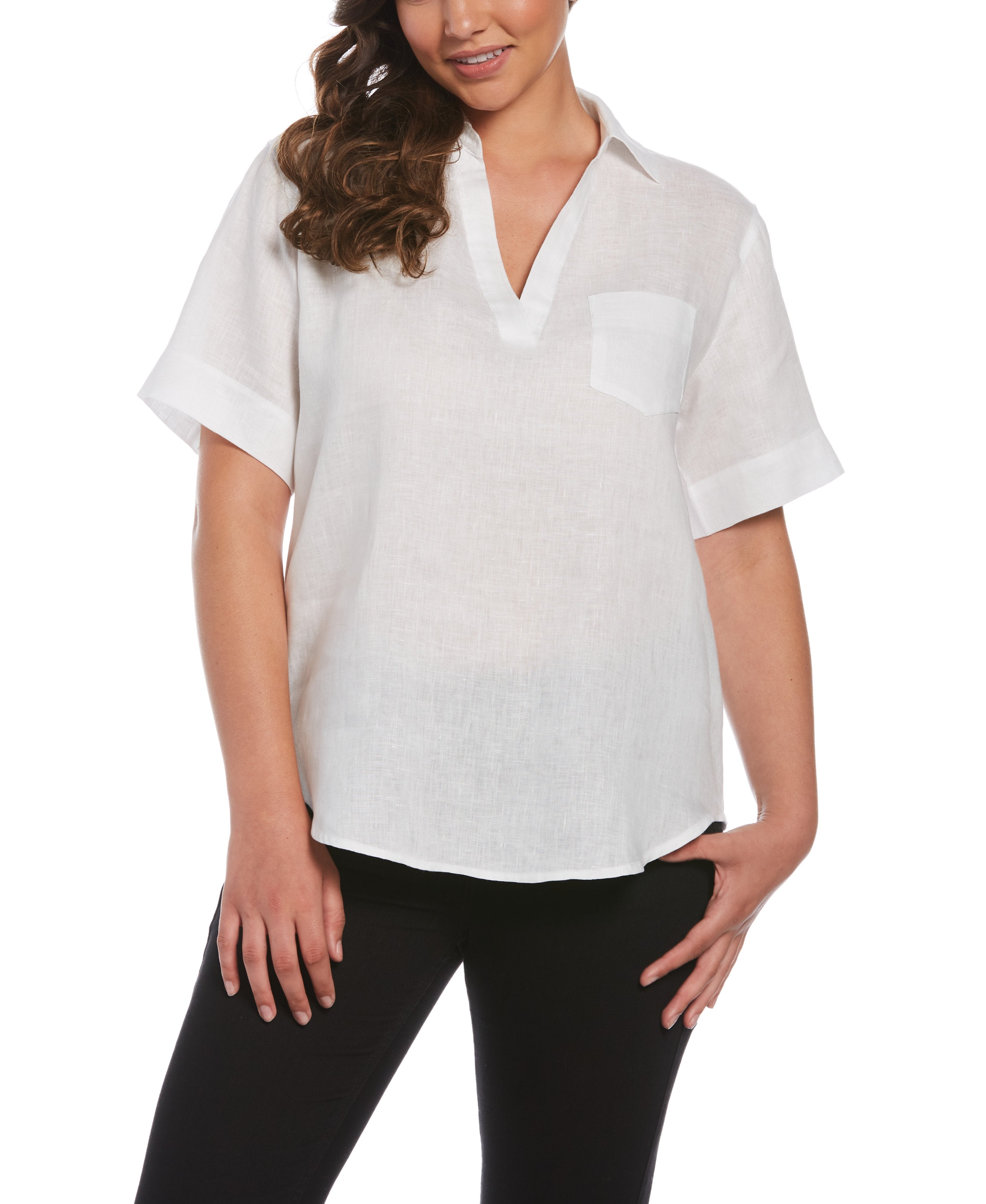 Split Neck Linen Top for Women - Breathable Summer Blouse with Side Slits | Perfect for Beach, Vacation & Casual Outfits