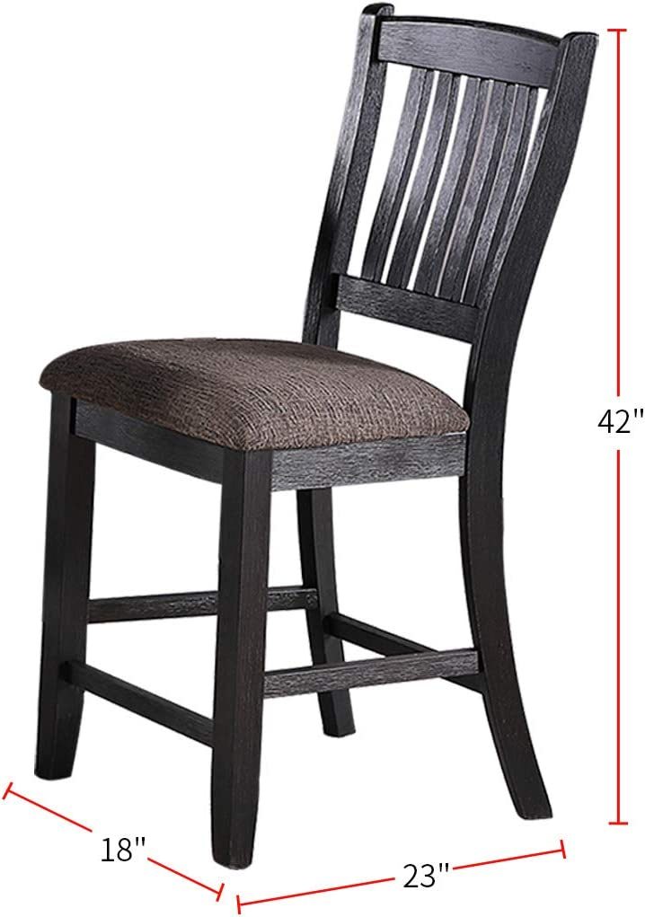 Dark Wooden Counter Height Bar Stools Set of 2 - Classic Coffee Finish Fabric Upholstered Seats with Unique Back Design - Perfect for Kitchen Islands, Breakfast Nooks & Dining Rooms