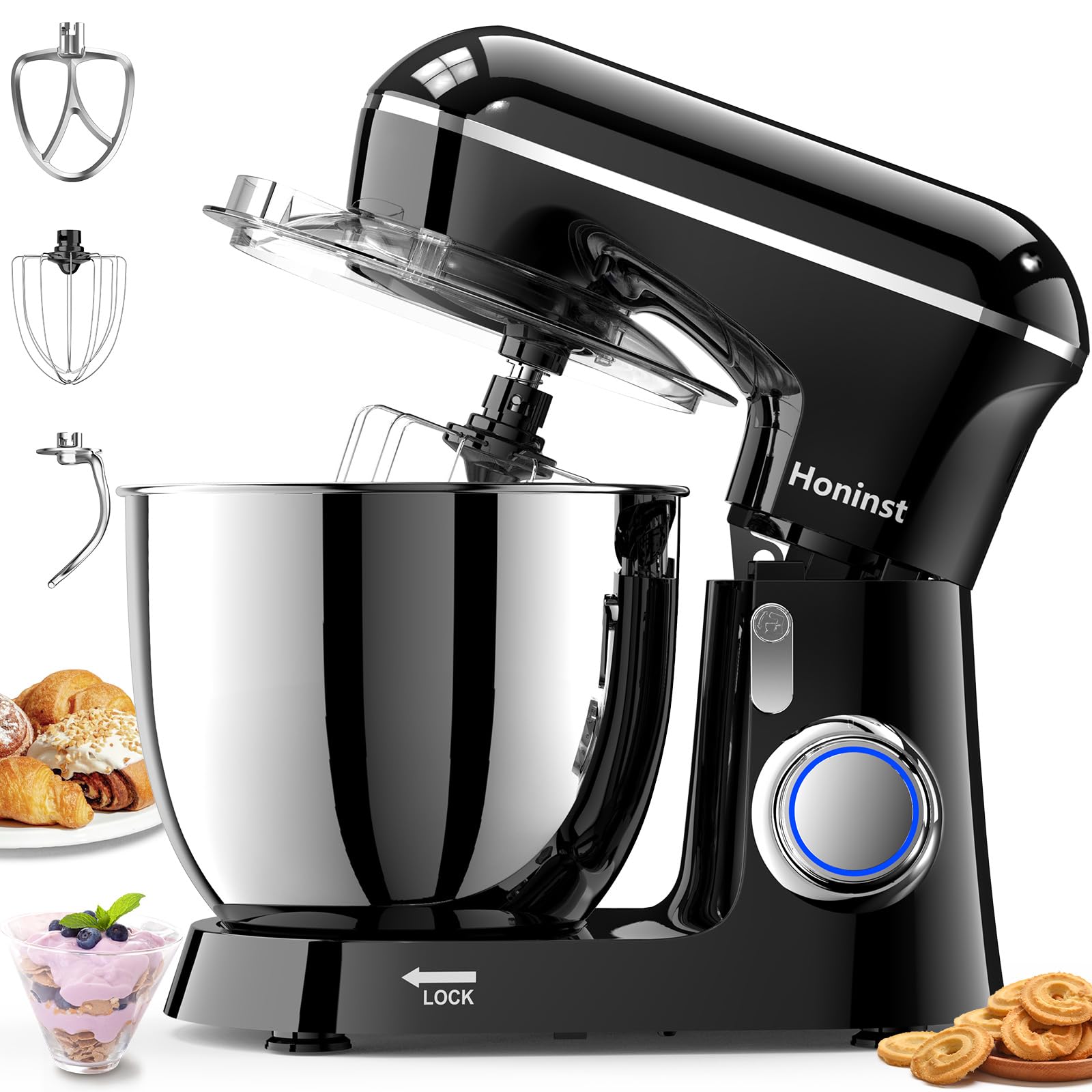 6.5QT 10-Speed Tilt-Head Electric Stand Mixer with Bowl, Dough Hook, Whisk & Beater - Powerful Kitchen Mixer for Baking Cakes, Cookies & Bread - Perfect for Home Bakers & Cooking Enthusiasts - Black