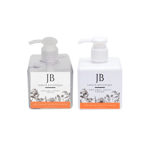 Nectarine & White Ginger Organic Body Wash & Body Crème Set - 8 Oz Bottles for Hydrating & Nourishing Skin | Perfect for Daily Shower & Spa Day at Home