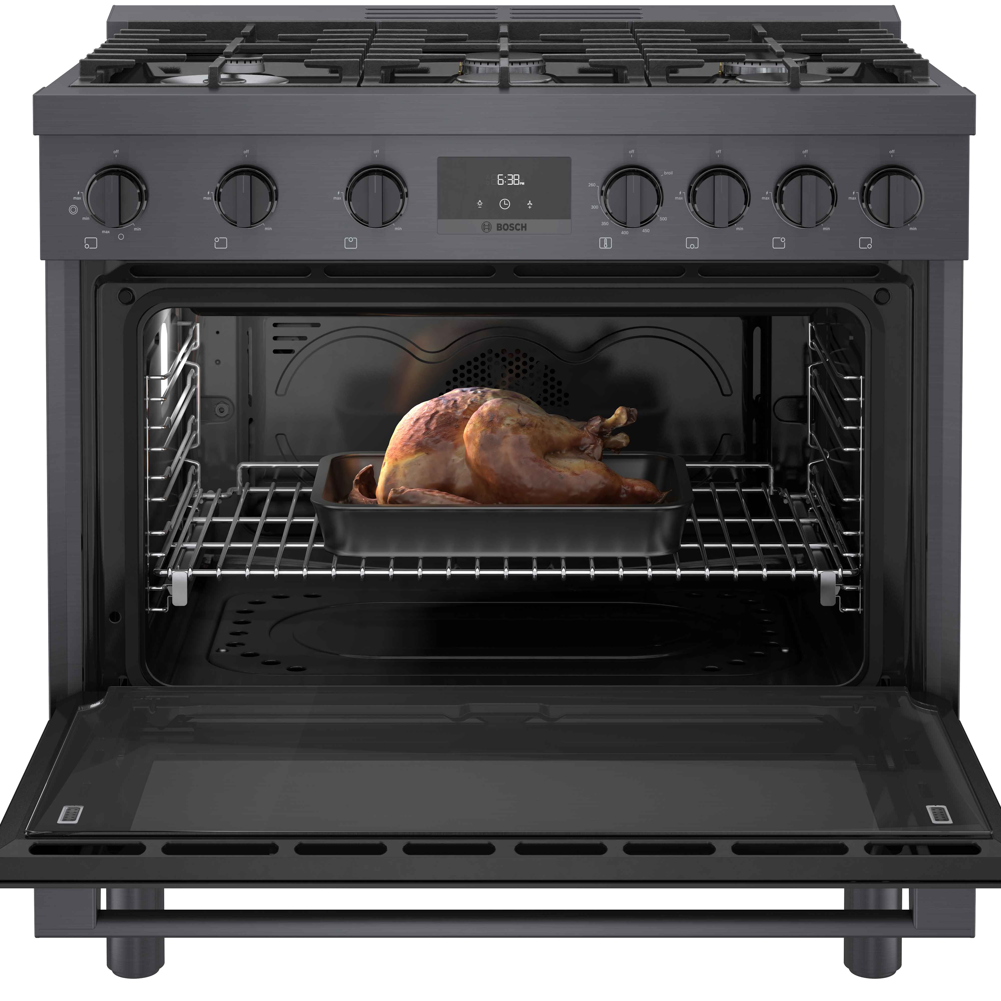 Bosch 36-Inch Industrial Style Gas Range with Black Stainless Steel Finish - Model HGS8645UC | Professional-Grade Stove for Home Chefs & Commercial Kitchens
