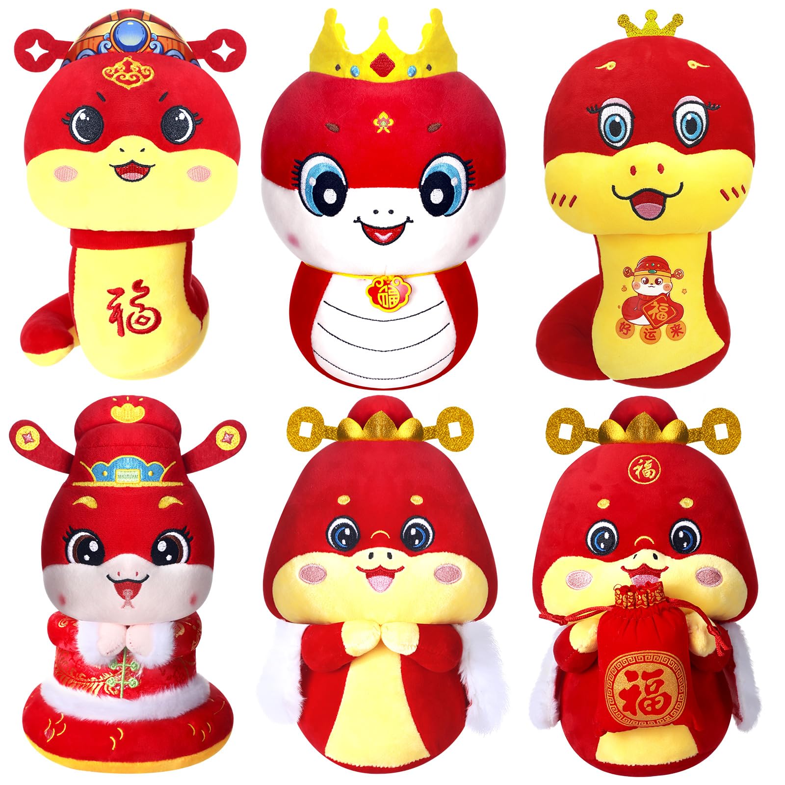 Sinmoe 6-Piece Large Snake Plush Stuffed Animals (9.84 Inch) - Soft Cuddly Plush Toys for 2025 Chinese New Year Gifts, Home Decor, Birthday Presents & Lunar New Year Celebrations - Perfect for Kids, Collectors and Year of the Snake Decorations