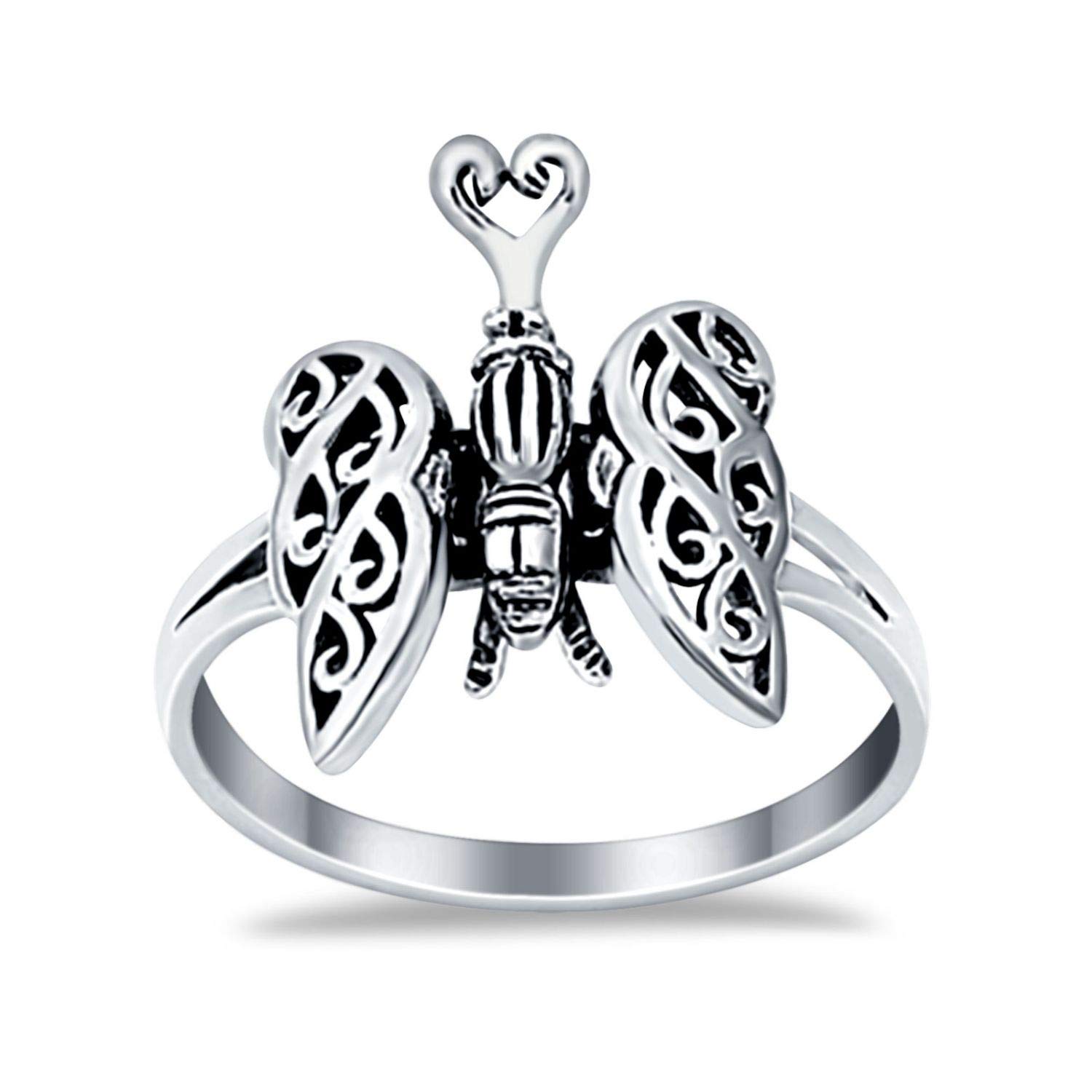 Blue Apple Co. 925 Sterling Silver Oxidized Butterfly Heart Filigree Statement Thumb Ring for Women - Elegant Boho Jewelry for Parties, Weddings & Everyday Wear