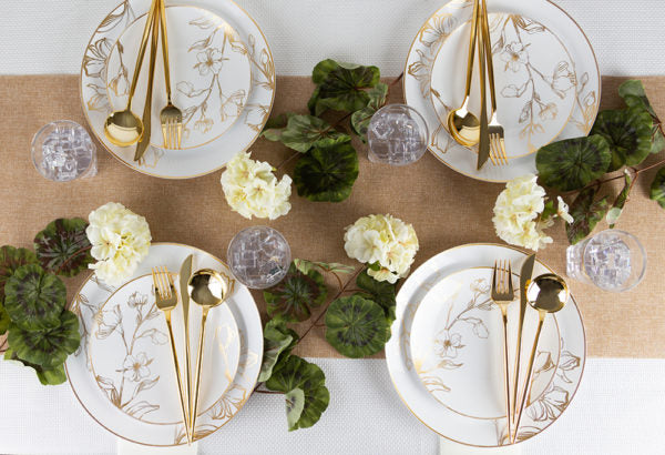 10-Pack White & Gold Round Plastic Plates with Antique Floral Design - Elegant Disposable Tableware for Parties, Weddings, and Home Decor