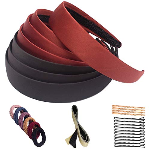 SUKAJIA 1.1 Inch Satin Hard Headbands for Women - No Slip Fashion Hair Accessories (Black + Deep Coffee) - Perfect for Workouts, Yoga, Running and Daily Styling