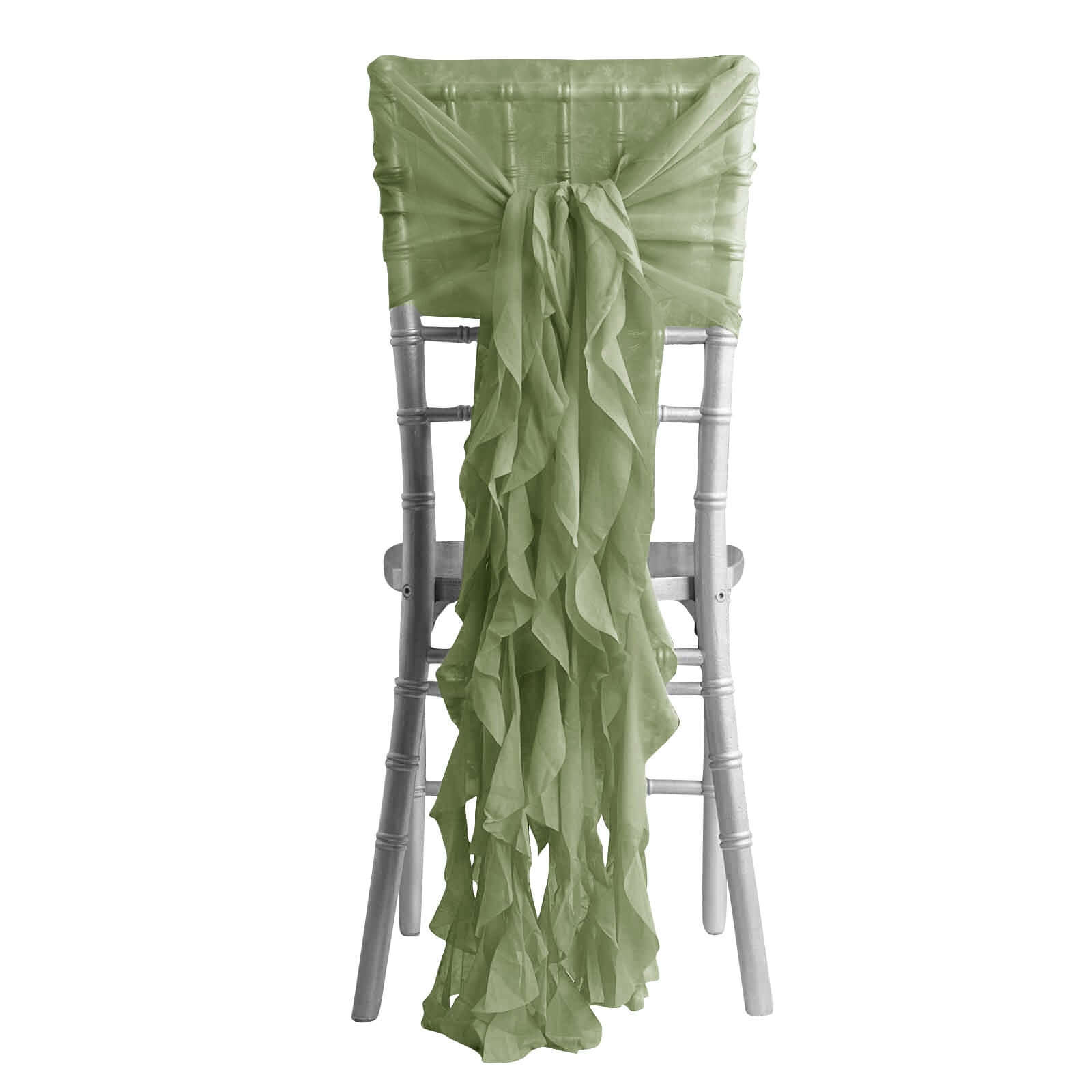 1 Set Chiffon Hoods Chair Sashes with Willow Ruffles Design - Dusty Sage Green Chair Bow Decor for Wedding, Party & Home Decoration