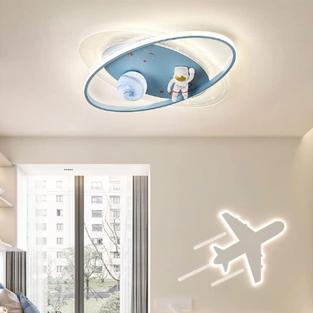 42W Modern Astronaut Ceiling Light for Kids Room - Spaceman Cartoon LED Hanging Lamp with Eye Protection, Perfect for Boys Bedroom & Nursery Decor