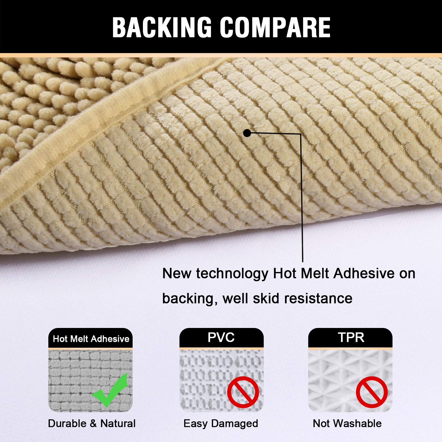 Premium Non-Slip Chenille Bath Mat - Extra Thick Absorbent Bathroom Rug (17