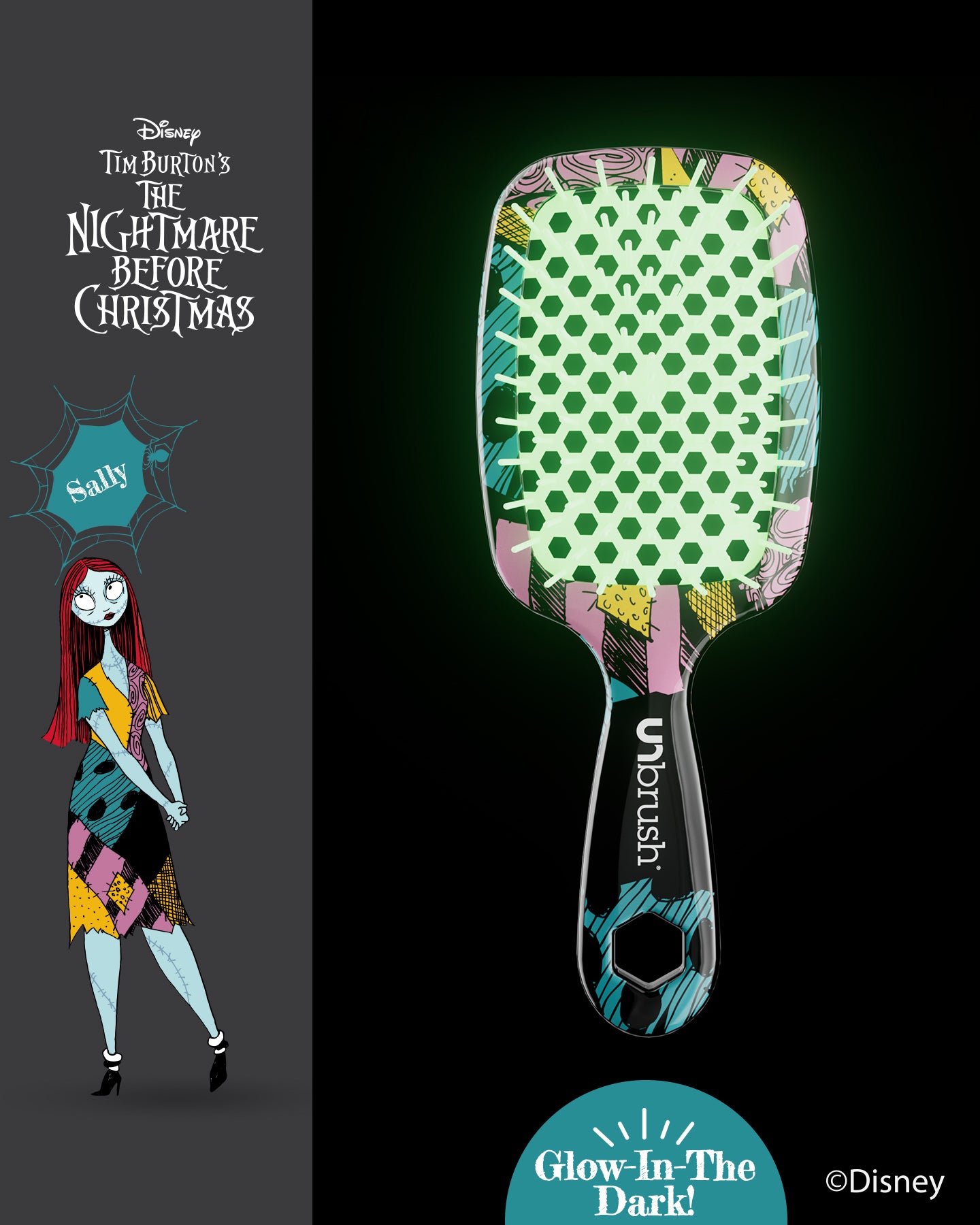 Disney The Nightmare Before Christmas Sally Detangling Hair Brush - Gentle Knot Remover for Kids & Adults - Perfect for Curly, Thick, and Long Hair Styling