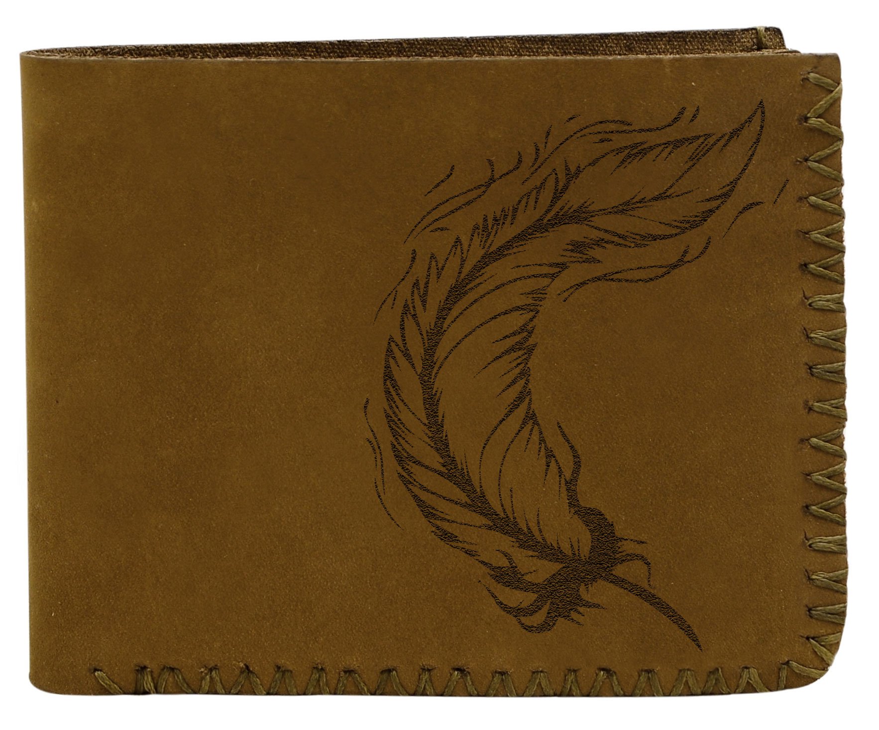Genuine Leather Men's Wallet - Handmade Abstract Bird Design Pull-Up Wallet for Everyday Use & Gifts