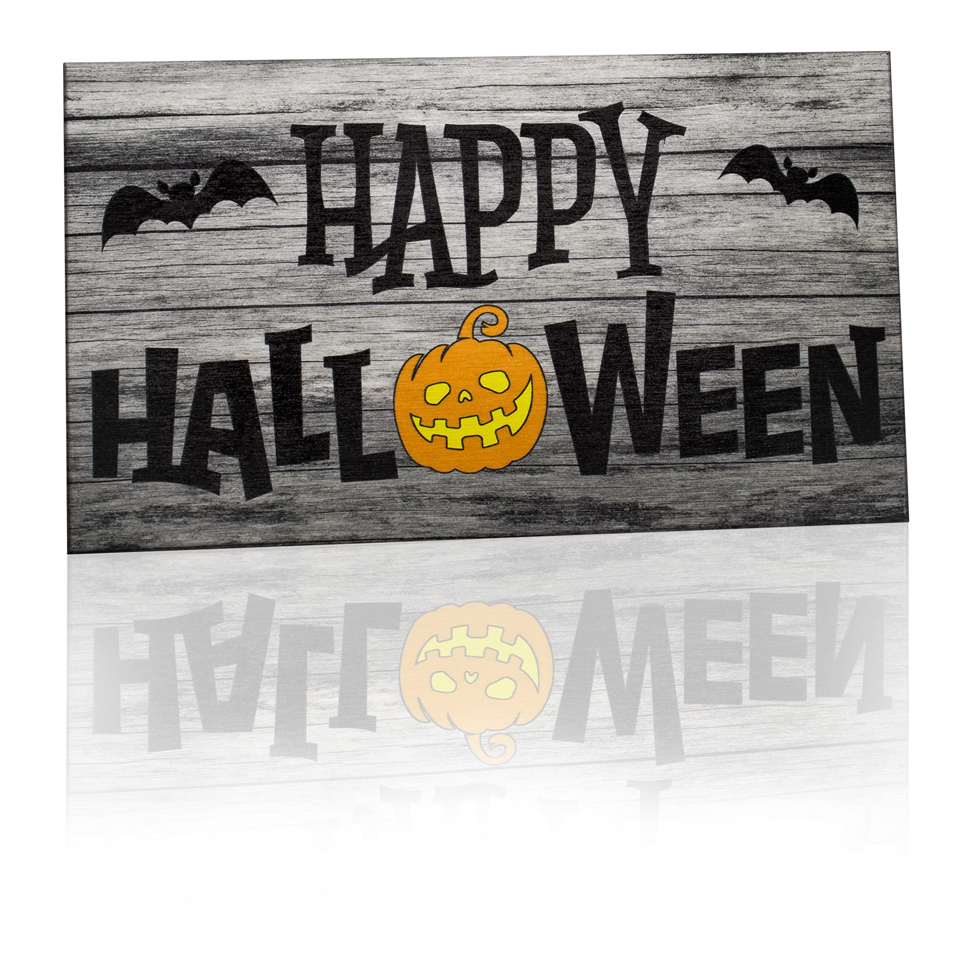 JennyGems Halloween Wooden Sign - Happy Halloween Indoor Decor with Bats & Pumpkin Design - Made in USA - Perfect for Halloween Party, Home, Porch & Table Decoration