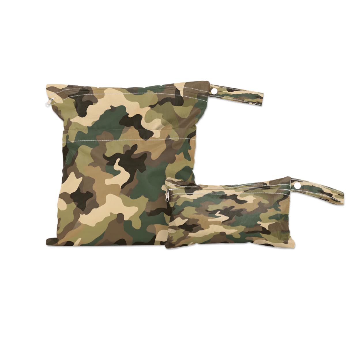 2-Pack Waterproof Wet Dry Bags for Travel, Gym & Beach - Camo Print Laundry & Swimwear Organizer - Reusable Cloth Diaper & Bathing Suit Storage Bag (Ideal for Pool, Yoga, Sports & Baby Care)
