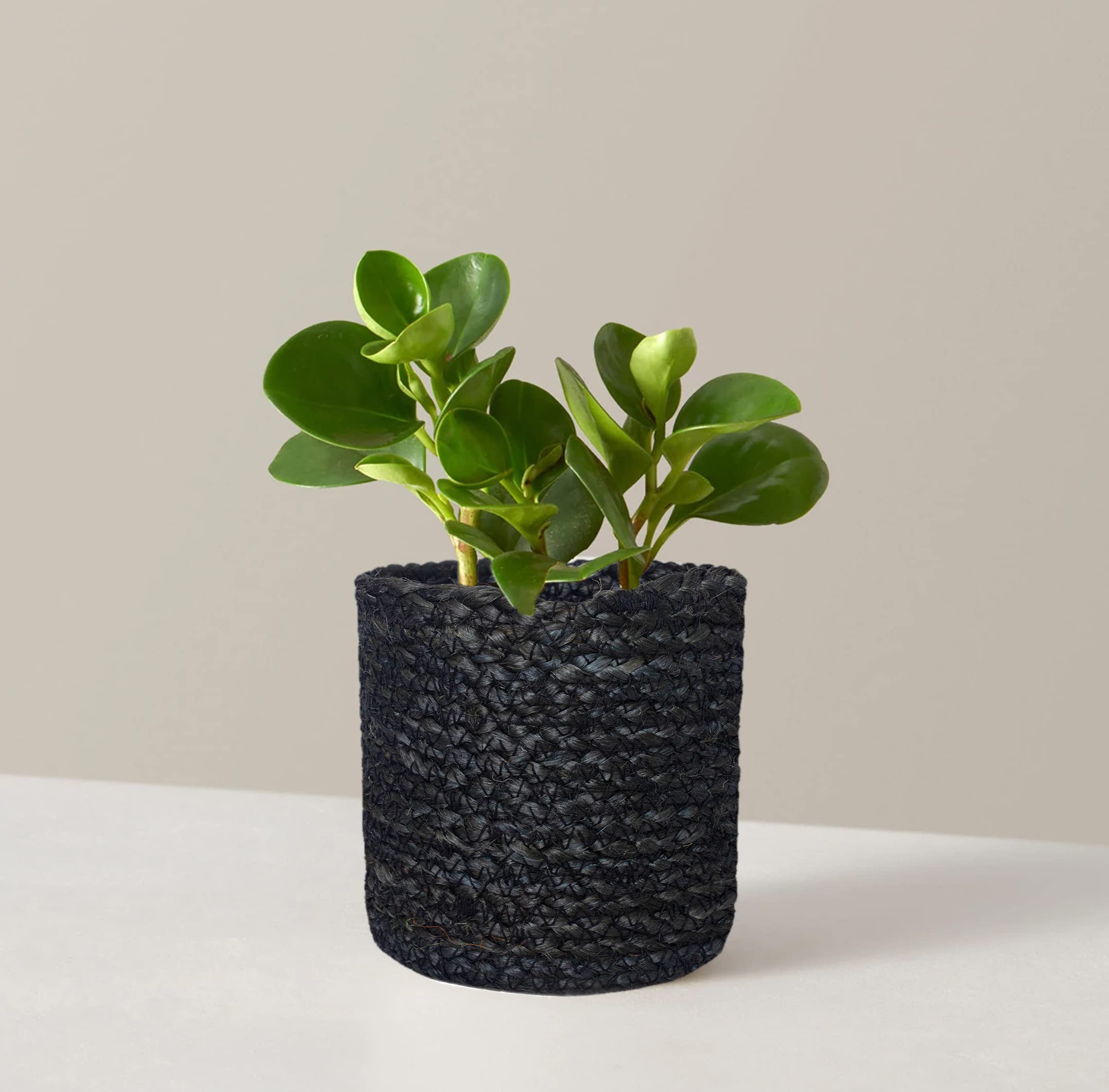 Eco-Friendly Jute Crochet Planter Basket - 6x6 Inch Black Decorative Storage Organizer for Home & Office | Perfect for Indoor Plants, Bedroom Organization, and Stackable Storage Solutions