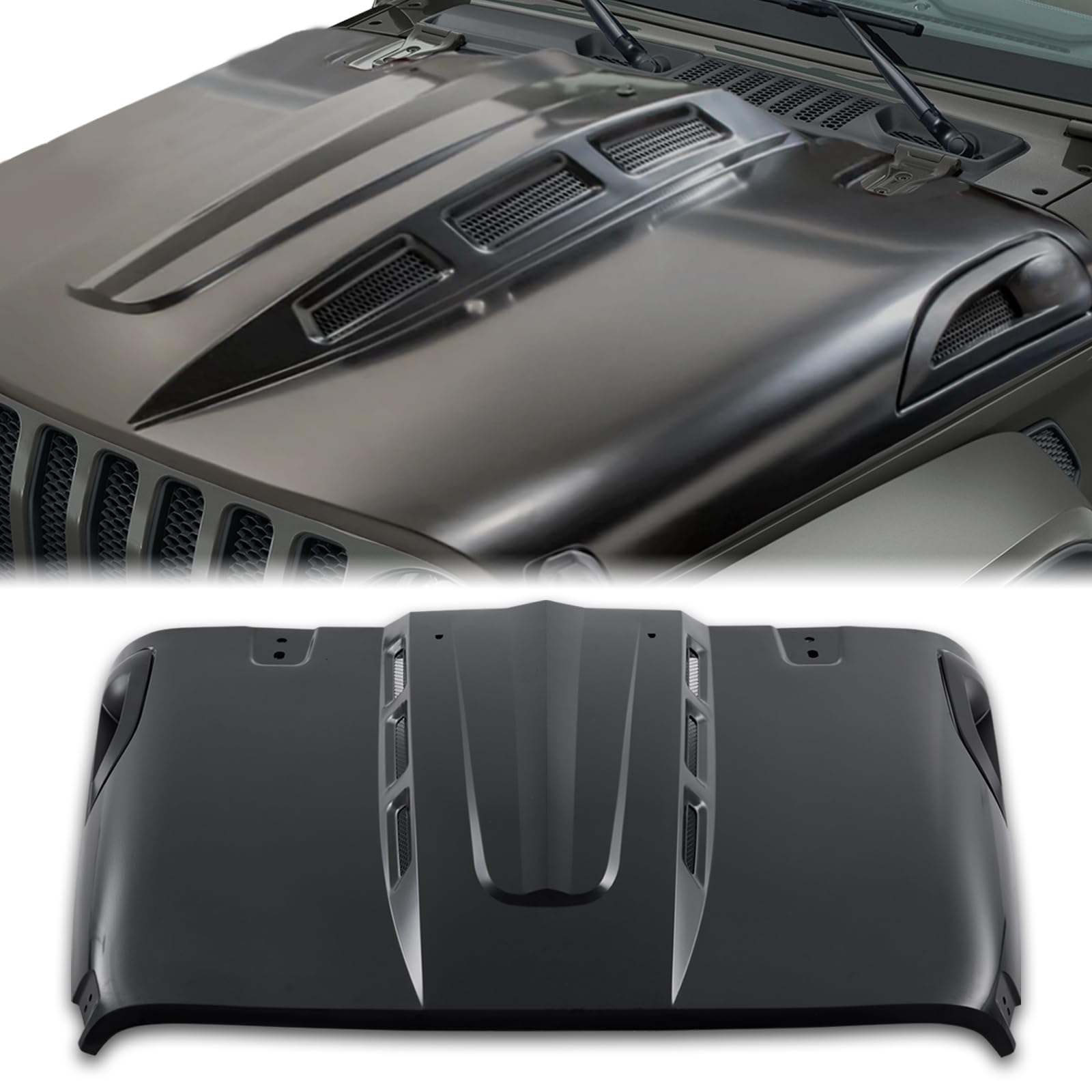 CALLIERT Heat Dispersion Hood for Jeep Wrangler JL (2018-2025) & Gladiator JT (2020-2025) - Steel Hood with Air Vents for Better Engine Cooling | Off-Road & Daily Driving Upgrade