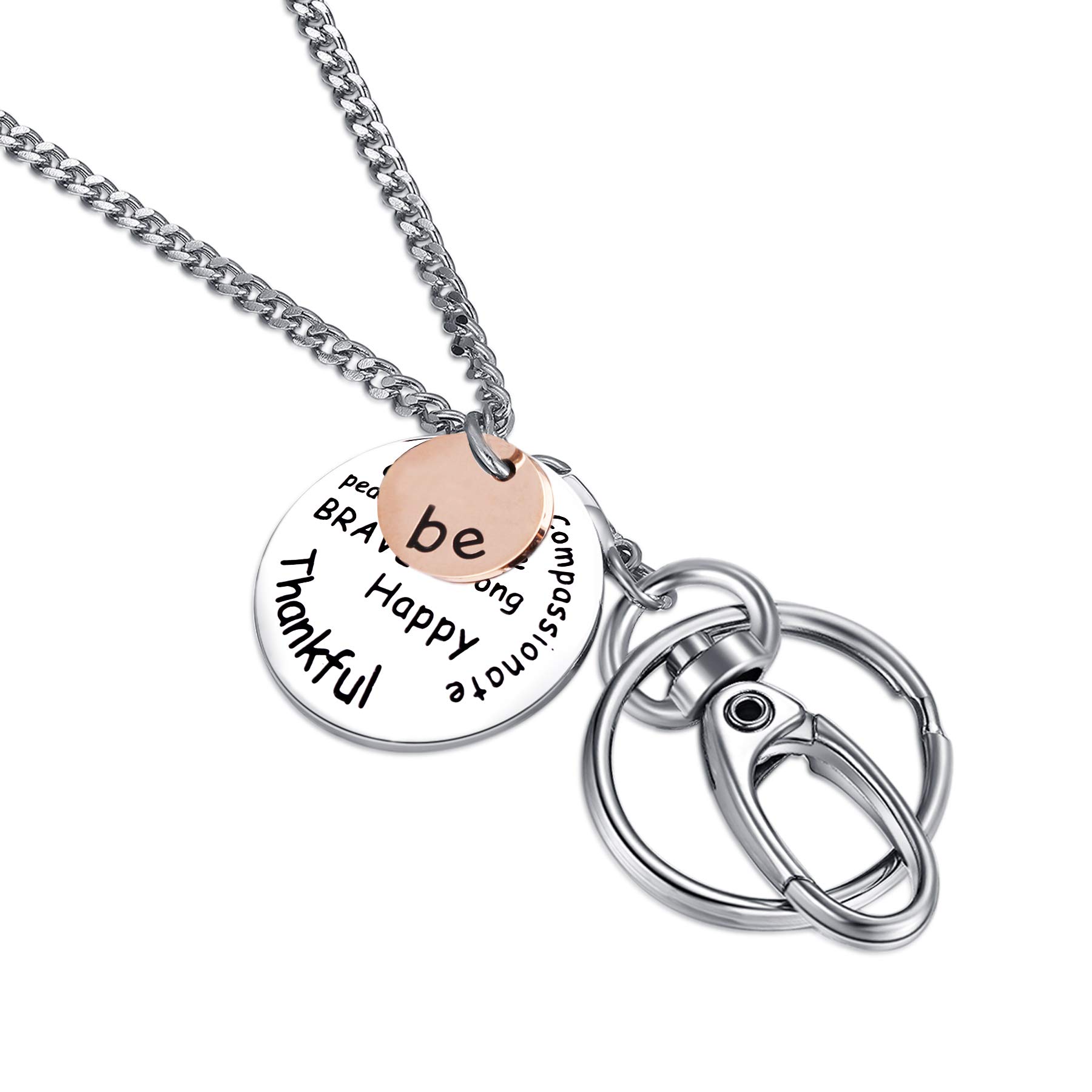 Inspirational Teacher Lanyard for ID Badges - Silver Stainless Steel Keychain Holder for Women Educators