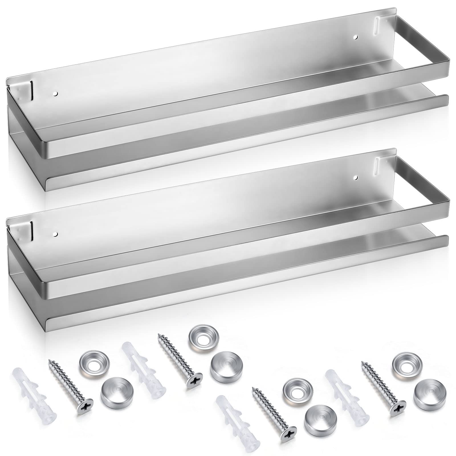 Lallisa 2-Pack Stainless Steel Floating Shelves – Wall Mounted Shower Caddy & Storage Organizer for Bathroom, Kitchen, Living Room (15.75 Inch/40cm, Silver) – Perfect for Shampoo, Soap & Towel Storage in Small Spaces
