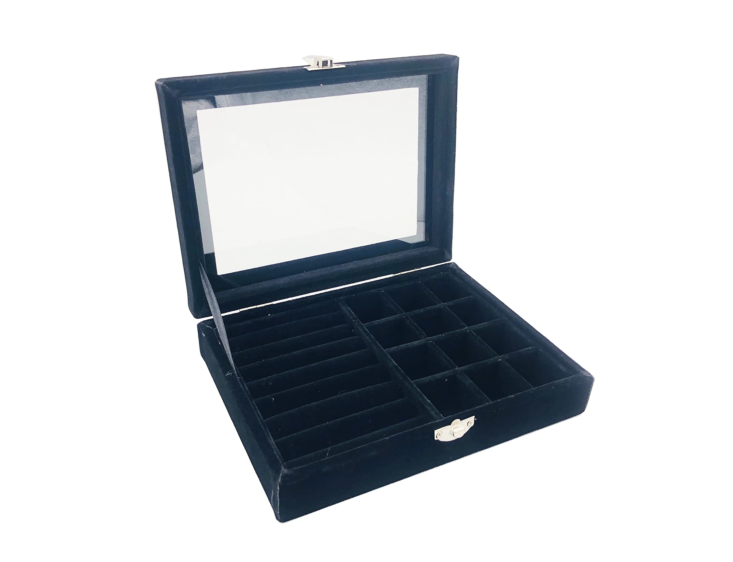 Elegant Velvet Jewelry Box with Clear Glass Lid - Premium Jewelry Organizer for Rings, Necklaces & Earrings - Perfect Gift for Women & Girls (Black) - Ideal for Travel, Home Storage & Special Occasions