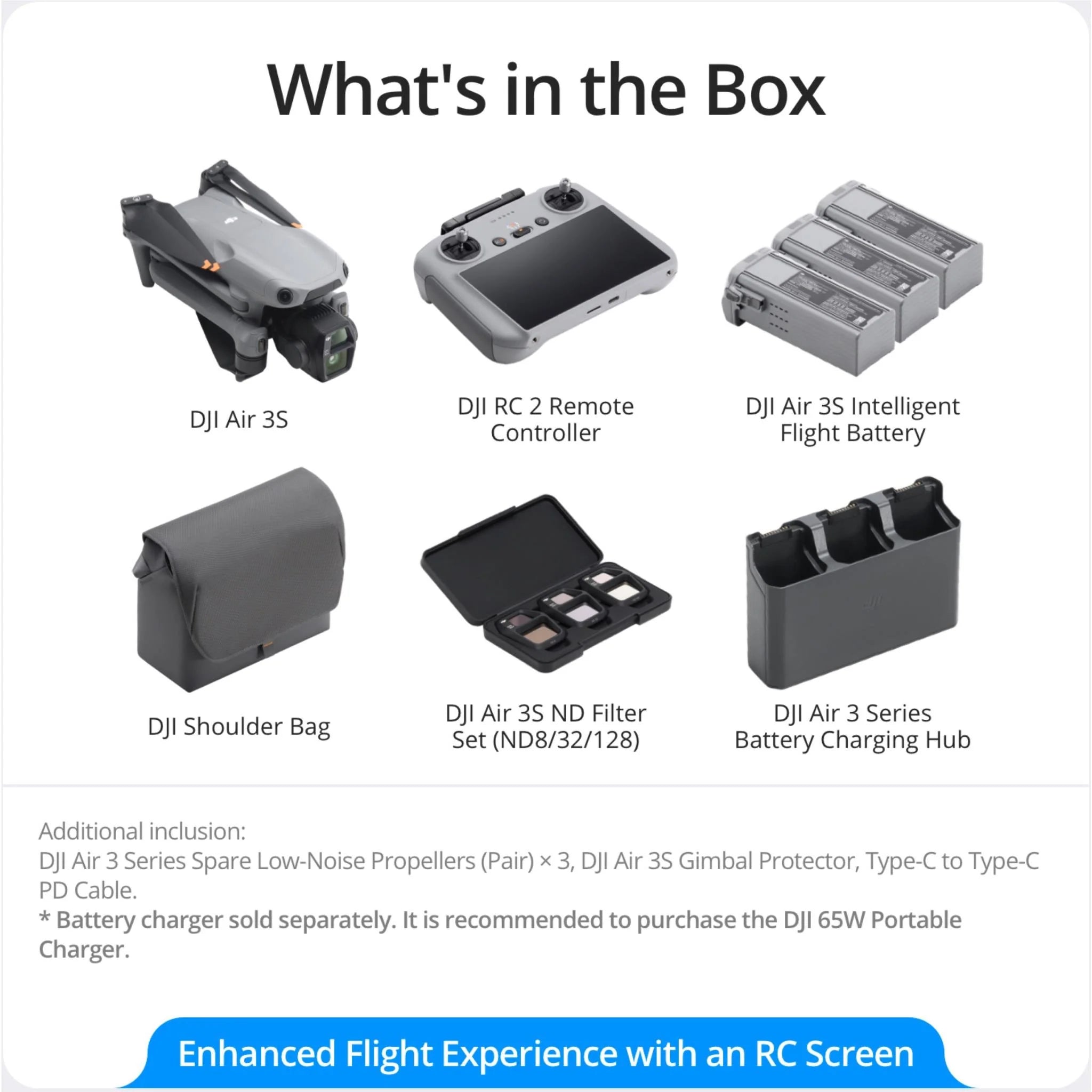 DJI Air 3S Drone with Fly More Combo & DJI RC 2 - 4K Camera, 46 Mins Flight Time, Omnidirectional Obstacle Sensing - Perfect for Aerial Photography, Travel Vlogging & Outdoor Adventures