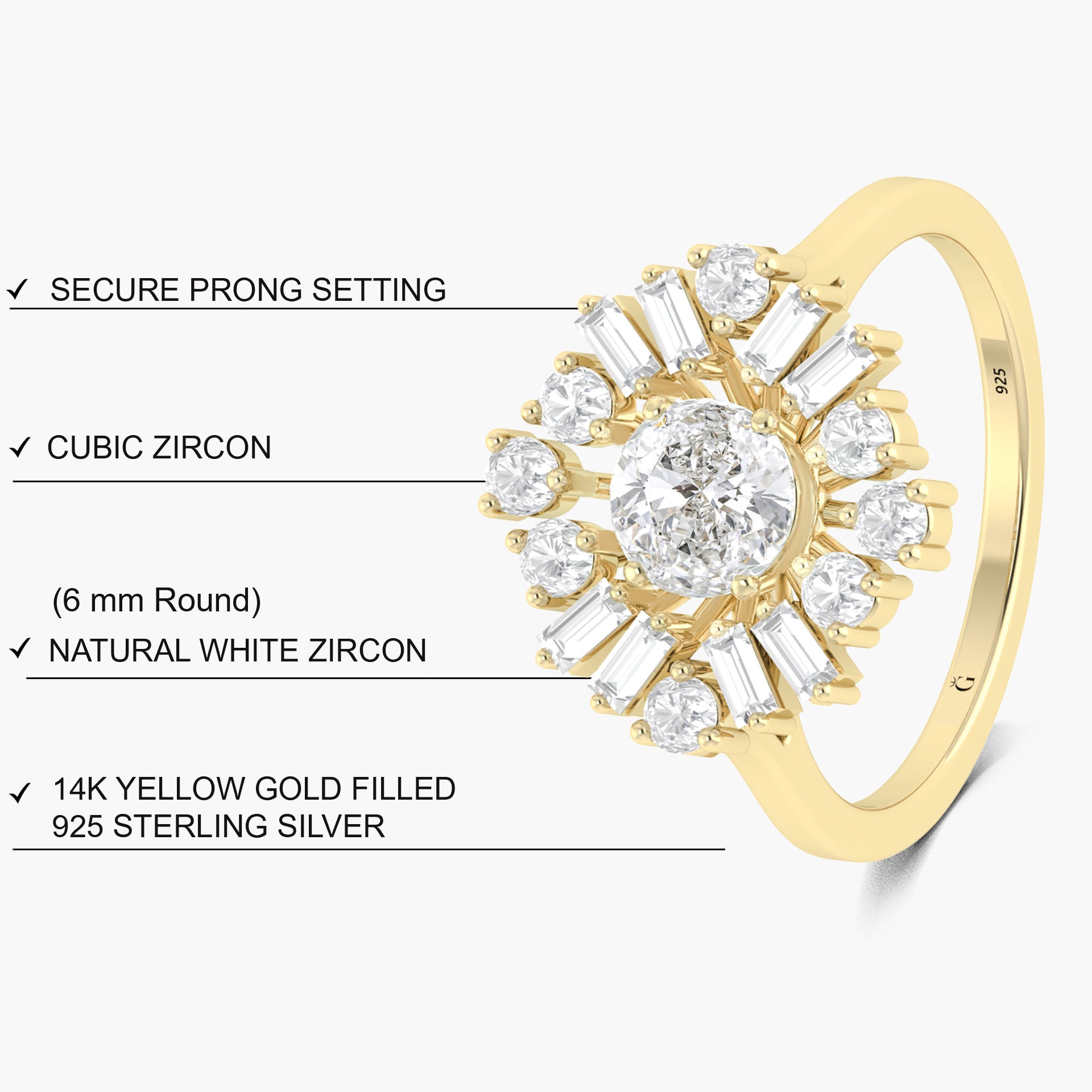 Stunning Round Cubic Zirconia Simulated Diamond Statement Ring - Elegant Jewelry for Women, Perfect for Weddings, Parties & Special Occasions