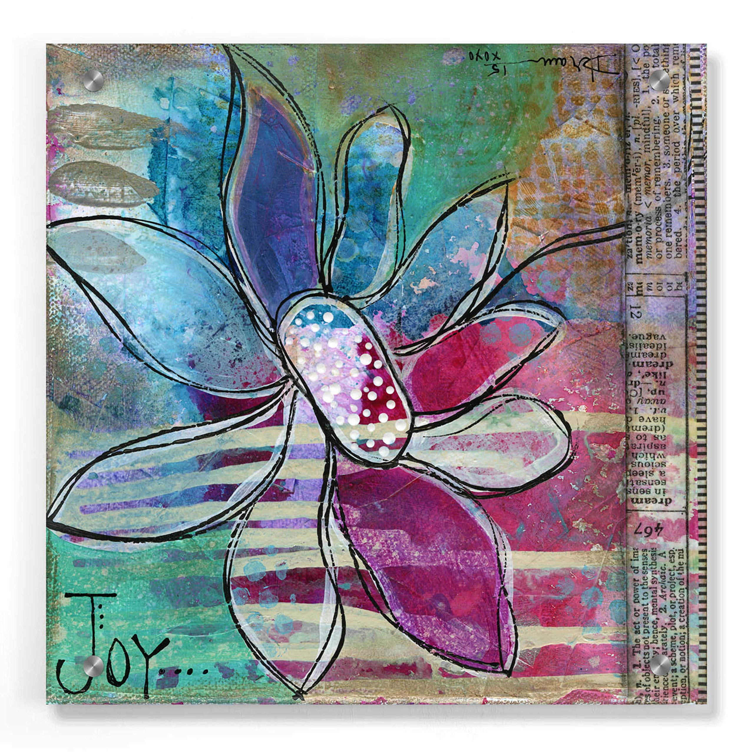 Denise Braun 'Joy Floral' Acrylic Glass Wall Art - 36x36 Inches Modern Abstract Floral Painting - Perfect for Living Room, Bedroom, or Office Decor
