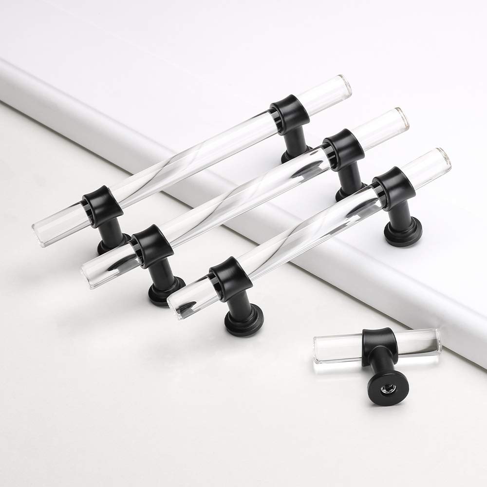 10 Pack Black Acrylic Lucite Cabinet Pulls - Modern 3 Inch Crystal Drawer Handles for Kitchen, Bathroom & Office Cabinets - LS9165BK76 Bar Pull Hardware