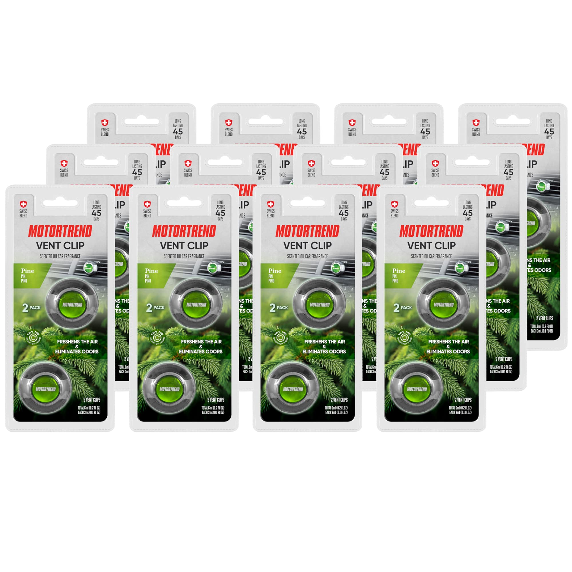 Motor Trend 24-Piece Vent Clip Car Air Freshener for Cars, Trucks, SUVs & Vans – Long-Lasting Pine Scent, Interior Odor Eliminator & Deodorizer – Perfect for Daily Commutes, Road Trips & Fleet Vehicles