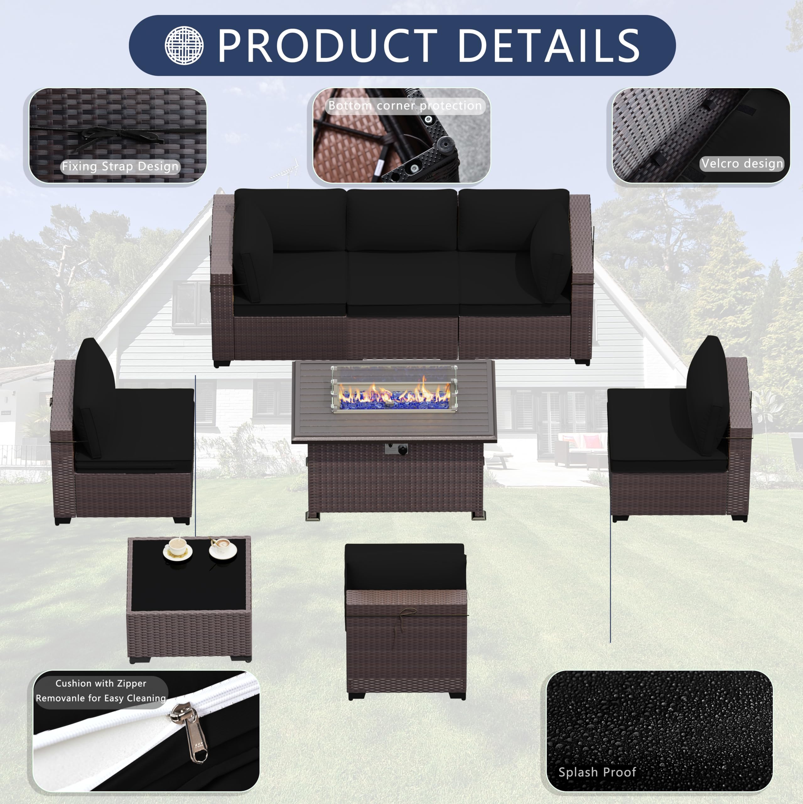 7-Piece Outdoor Patio Furniture Set with 43