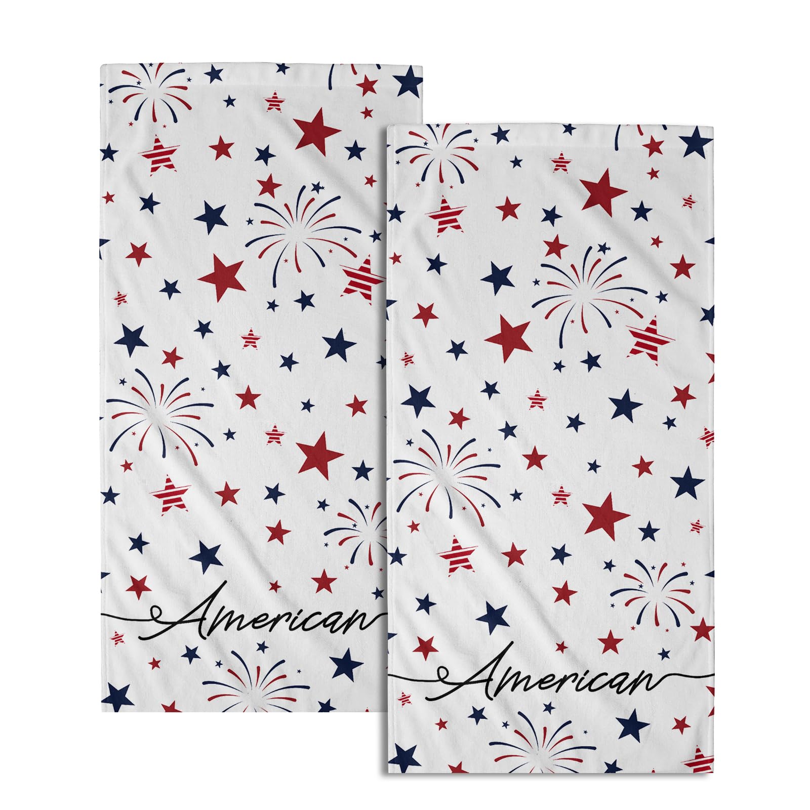 4th of July Hand Towels Set of 2 - Patriotic Red Blue Stars American Flag Microfiber Towels 28x14 Inch | Super Soft, Highly Absorbent Fingertip Towels for Bathroom, Kitchen & Holiday Decor | Perfect for Independence Day, Memorial Day & Summer BBQs