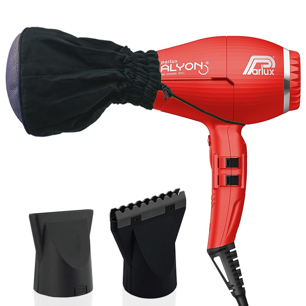 Parlux Alyon Professional Hair Dryer with Metal Mesh Diffuser - Red Ionic Blow Dryer for Salon Quality Styling | Perfect for Home Use & Travel | Bundle Includes Hair Dryer and Diffuser Attachment