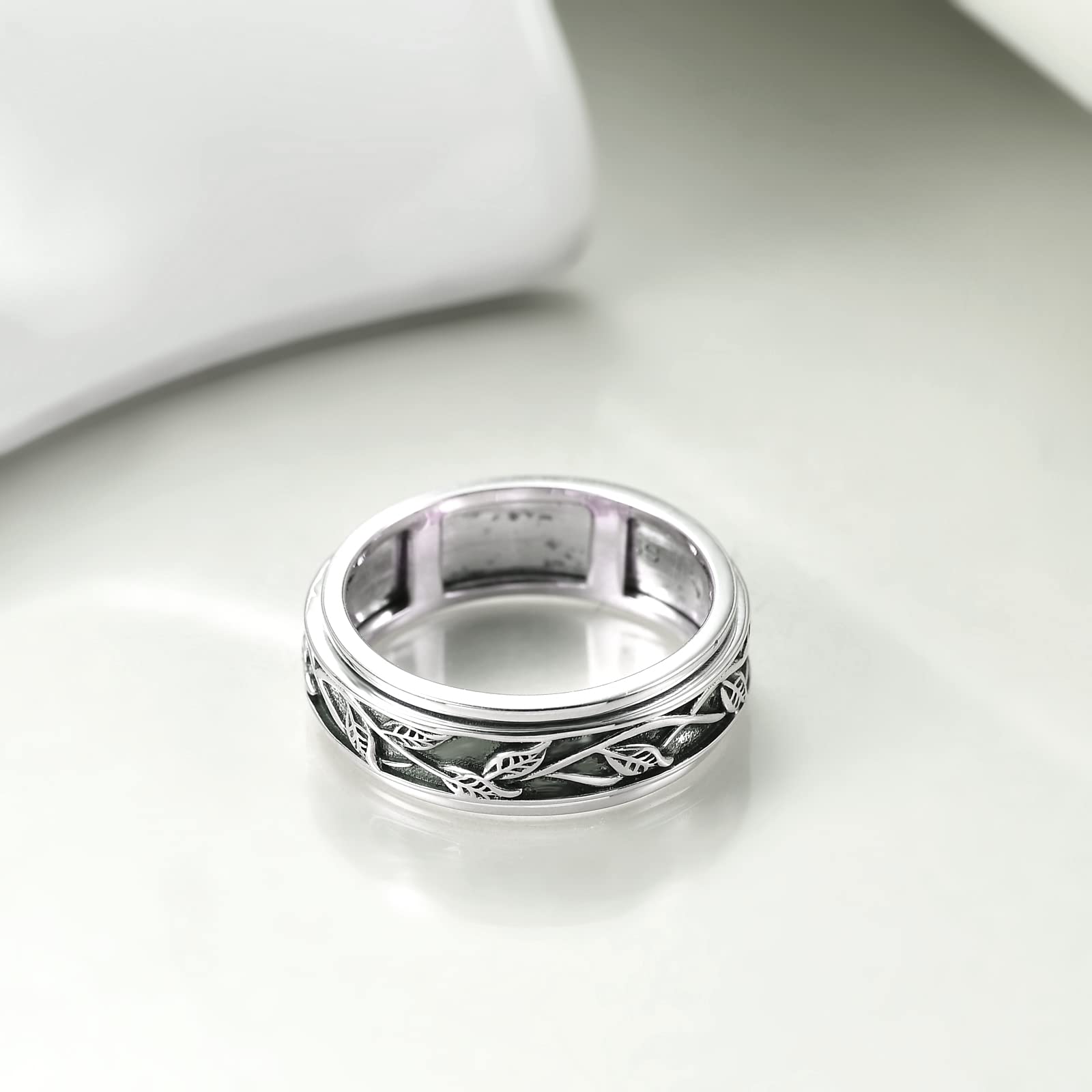Sterling Silver Anxiety Spinner Ring for Women - Tree of Life Design with Leaf Details | Stress Relief Jewelry for Anxiety, Focus & Relaxation | Perfect for Work, Meditation & Daily Wear