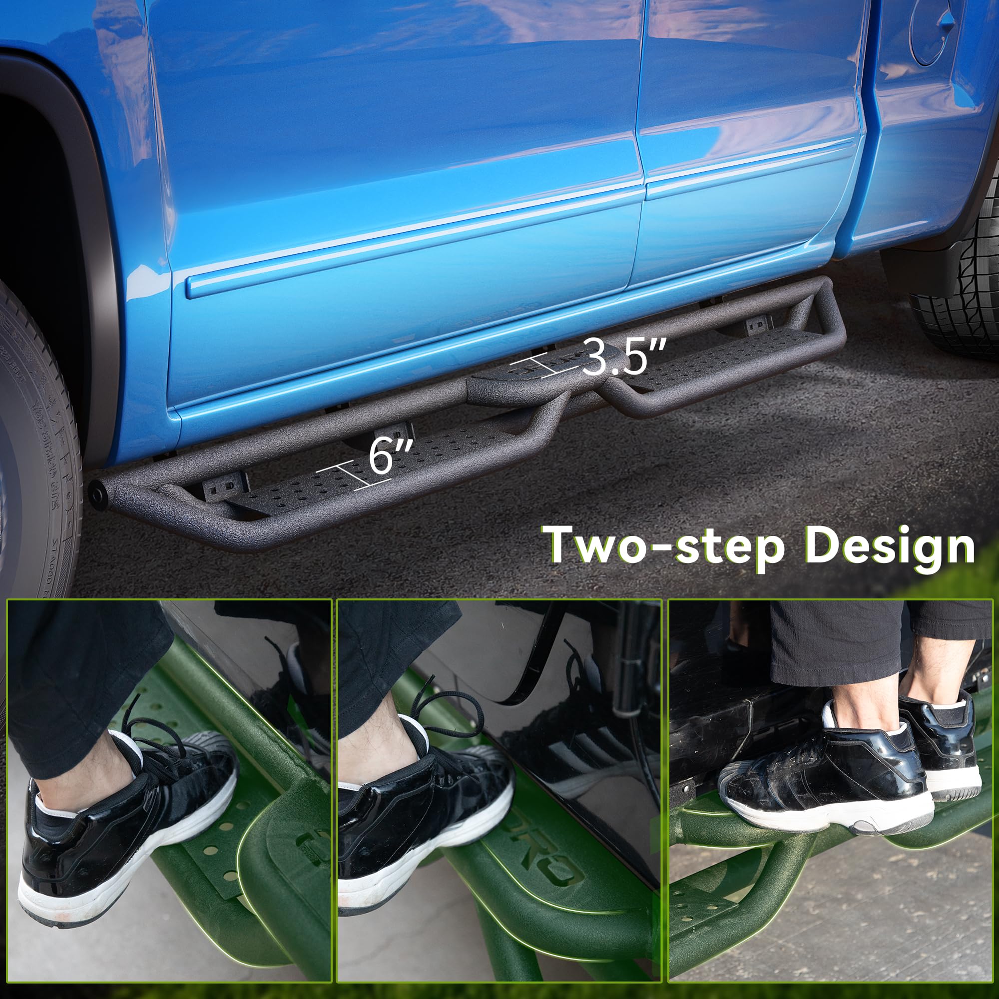 Heavy Duty Running Boards for 2019-2025 Chevy Silverado & GMC Sierra Crew Cab (1500/2500HD/3500HD) - 2-Step Side Nerf Bars with Carbon Steel Construction | Off-Road Protection & Easy Truck Access