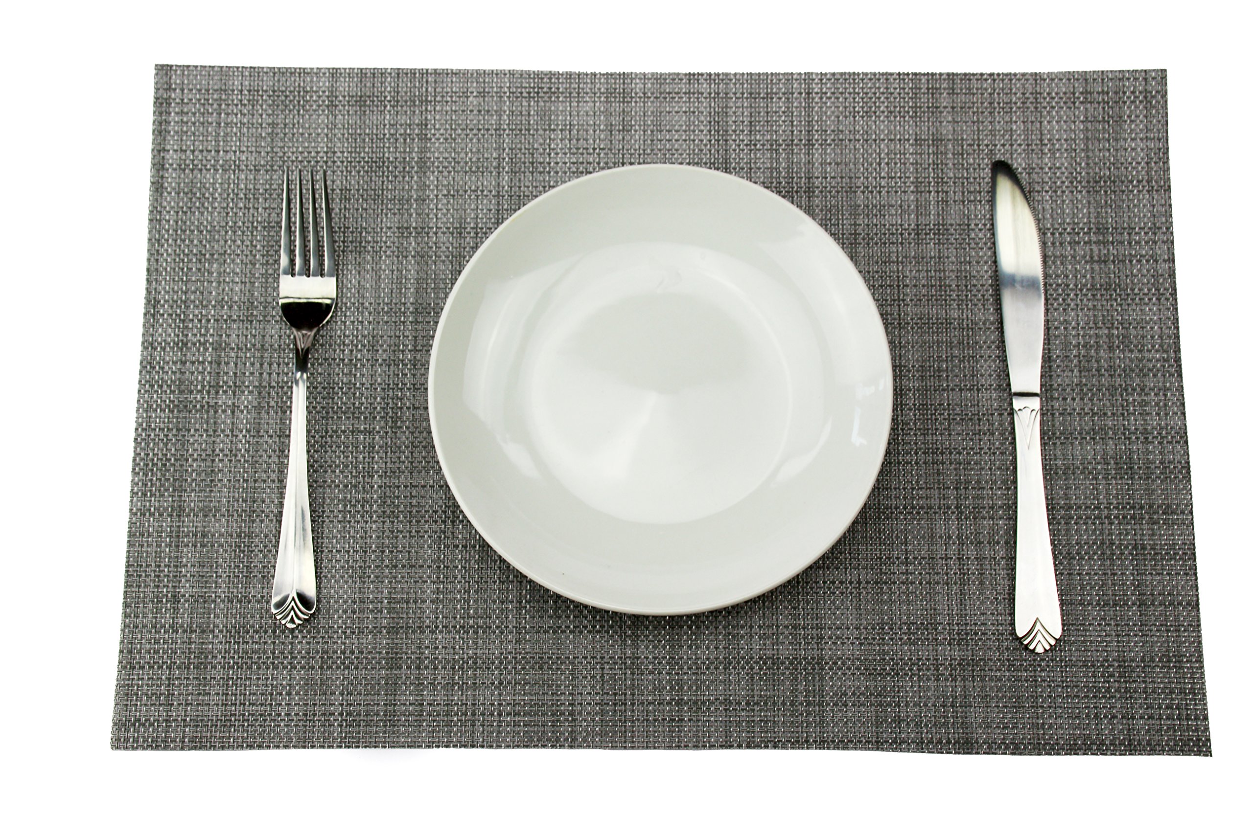 Non-Slip Heat-Resistant PVC Woven Vinyl Placemats Set of 6 - Washable & Stain-Resistant Kitchen Table Mats for Dining Room, Gray - Perfect for Everyday Meals, Dinner Parties & Holiday Gatherings