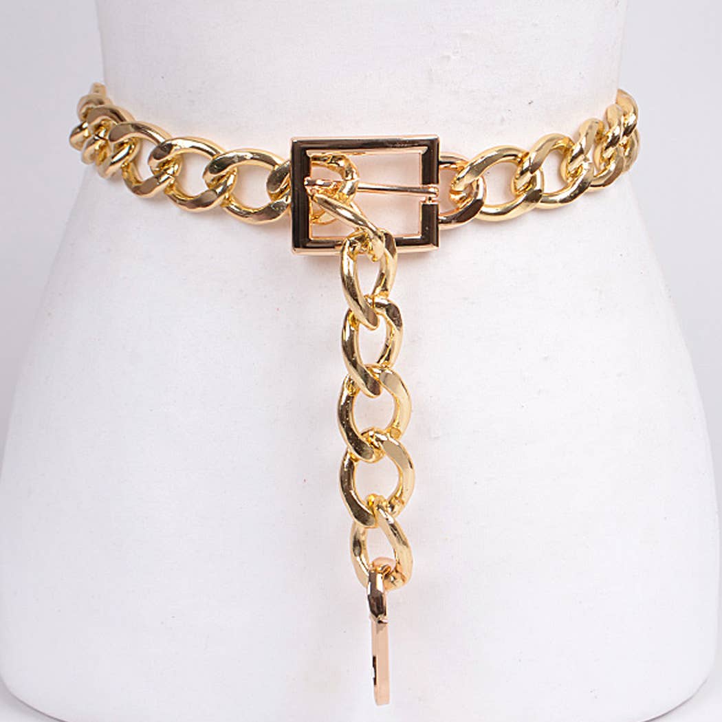 Stylish Gold Chain Link Belt for Women & Men - Fashionable Waist Accessory for Jeans, Dresses & Casual Outfits
