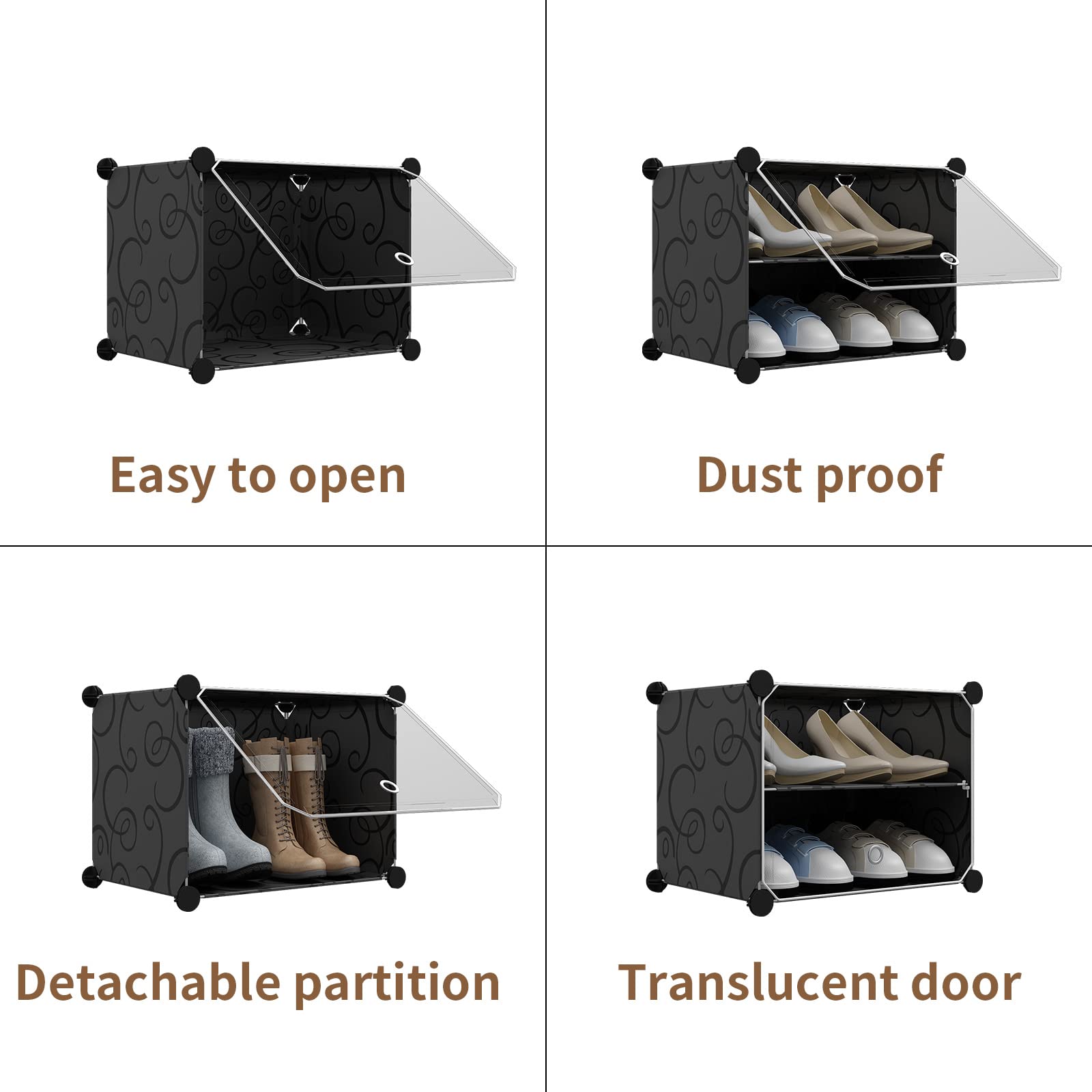 Aeitc 48-Pairs Expandable Stackable Shoe Rack Organizer with Door - Space Saving Shoe Storage Cabinet for Entryway, Hallway & Closet - Perfect for Small Spaces & Apartment Organization (Black)