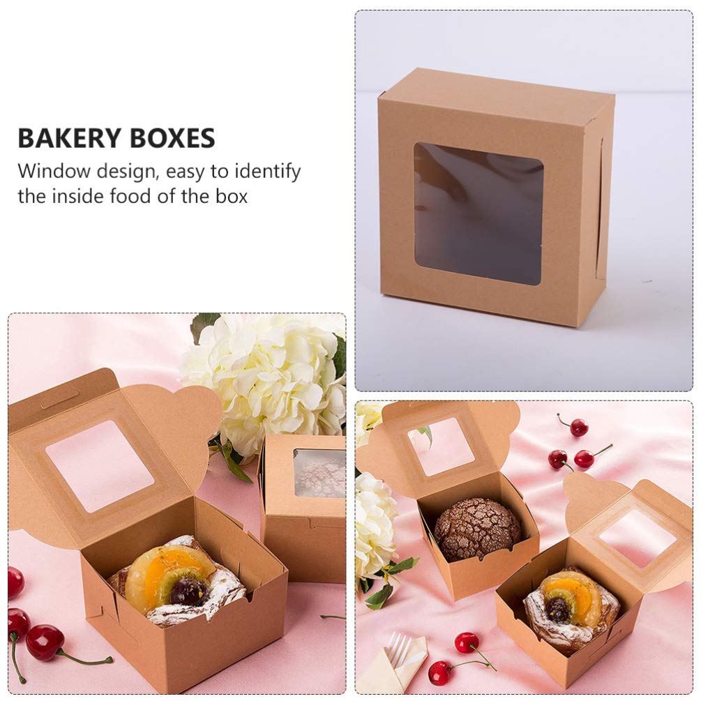 HEMOTON 10-Pack Kraft Paper Pastry Boxes - Mini Cake & Cupcake Containers, Cookie & Muffin Packaging, Donut Holders - Eco-Friendly Food Storage for Parties, Baking, and Gift Giving