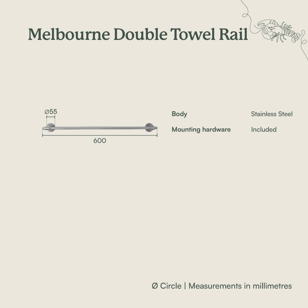 600mm Melbourne Double Towel Rail in Antique Brass - Perfect for Bathroom & Spa Decor