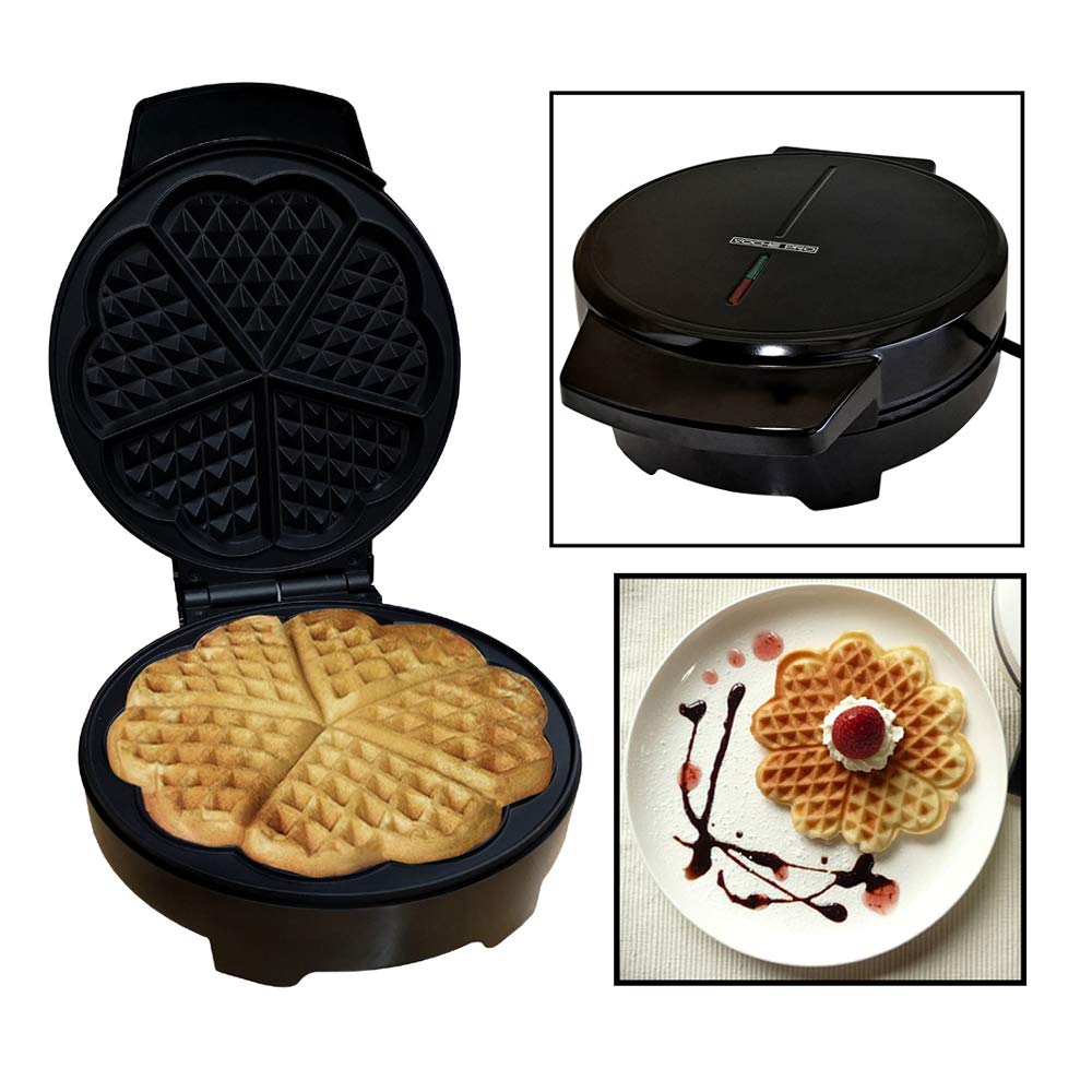 Voche Pro Electric Waffle Maker - Heart Shaped Non-Stick Waffle Iron Machine with Deep Cooking Plates (1000W) - Perfect for Breakfast, Brunch, and Family Gatherings