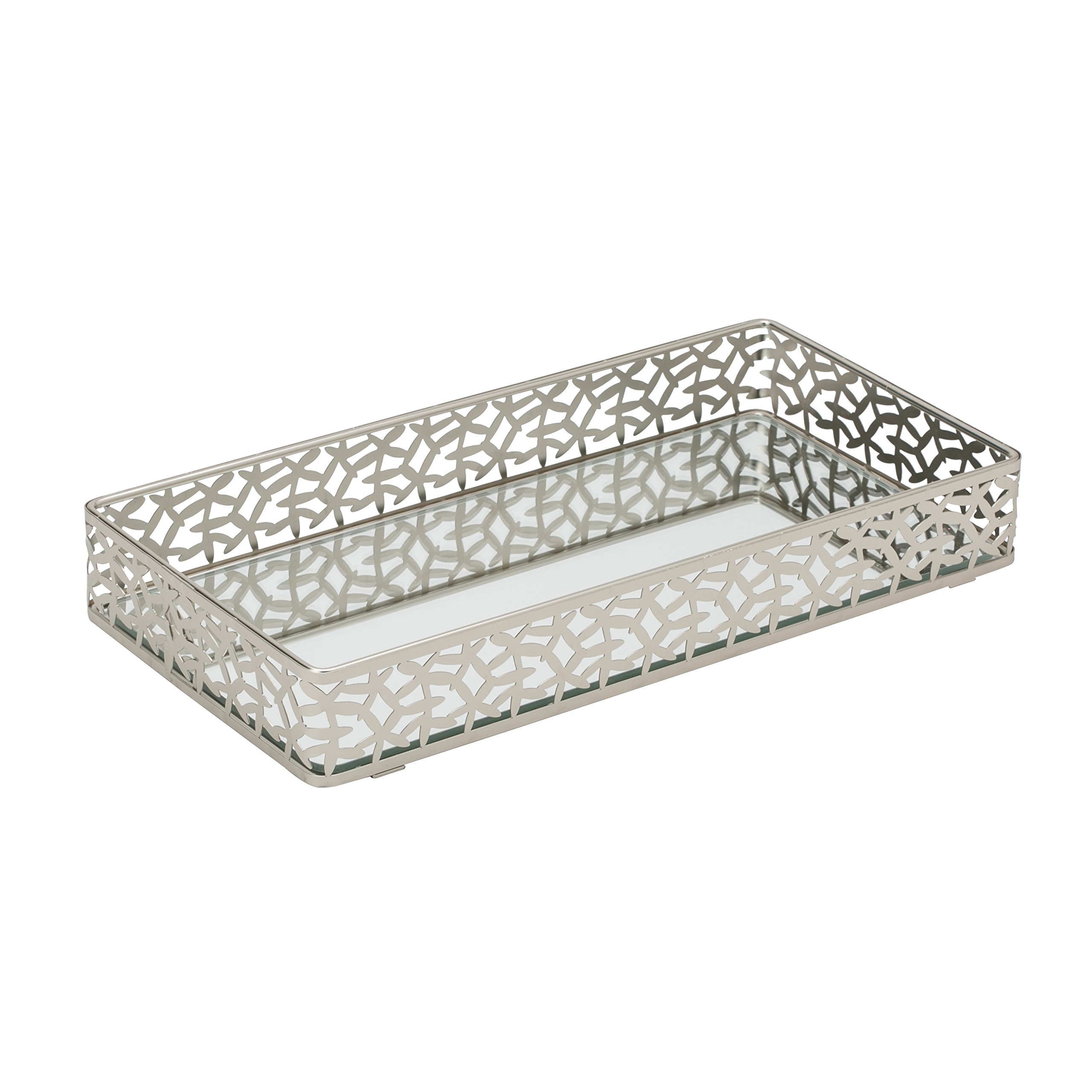 Leaf Design Mirrored Vanity Tray - Elegant Dresser Organizer for Perfume, Jewelry & Cosmetics | Satin Silver Decorative Tray | Perfect for Bedroom, Bathroom & Vanity Table Decor