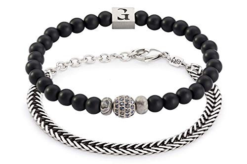 Stylish Men's Bracelet Set - 2 Pack Beaded & Silver Plated Brass Bracelets for Men - Trendy Gift for Him - Perfect for Casual Wear, Work & Special Occasions