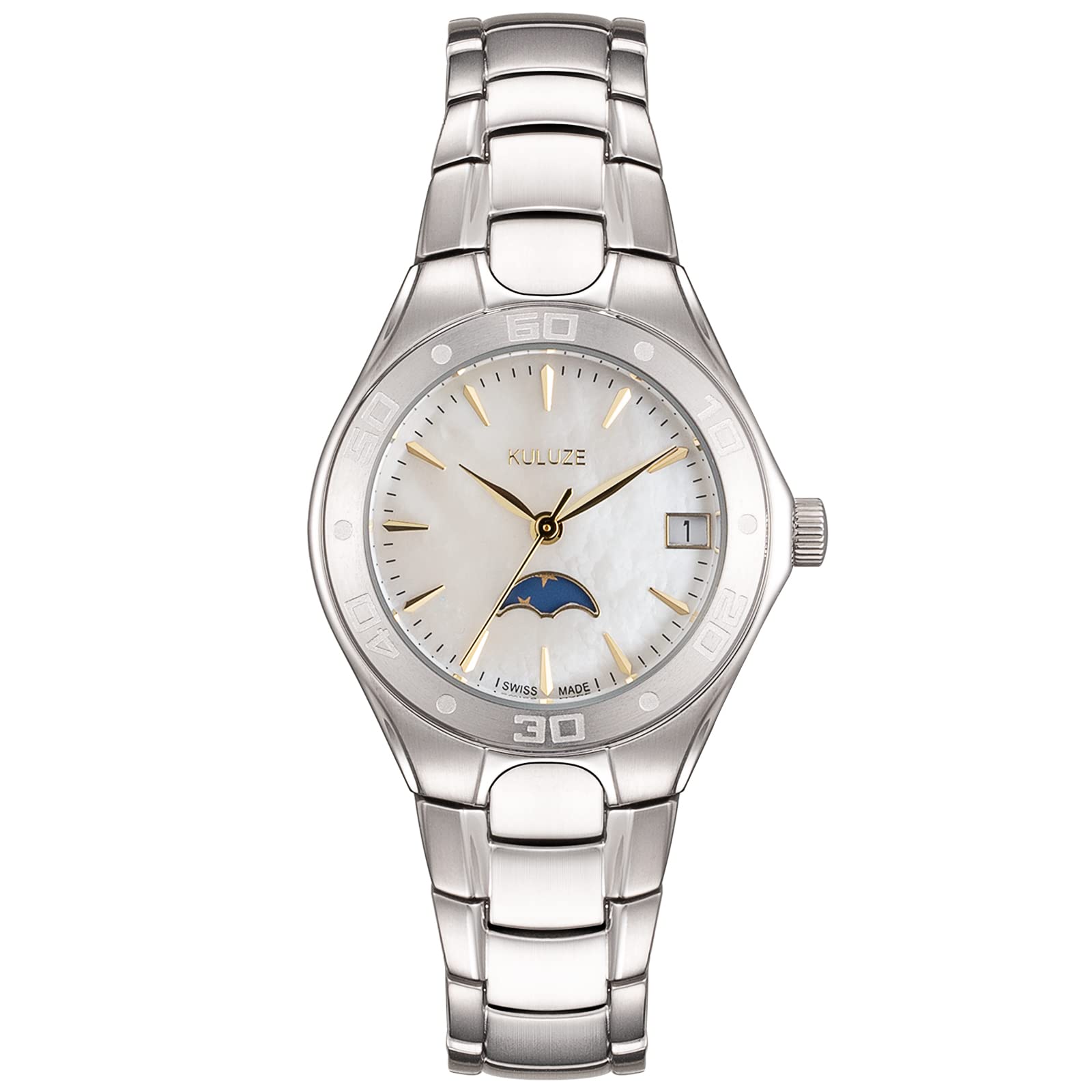 KULUZE Women's Titanium Swiss Quartz Moon Phase Date Watch - Elegant & Durable Timepiece for Business, Party & Everyday Wear