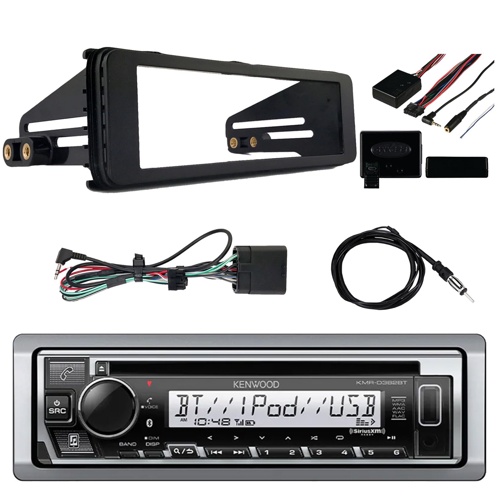 Kenwood Single-DIN Bluetooth CD Car Stereo Receiver with Enrock Dash Kit for Harley Davidson (1998-2013 Models) - Includes Axxess Steering Wheel Control & Antenna - Perfect for HD Touring Motorcycle Audio Upgrades