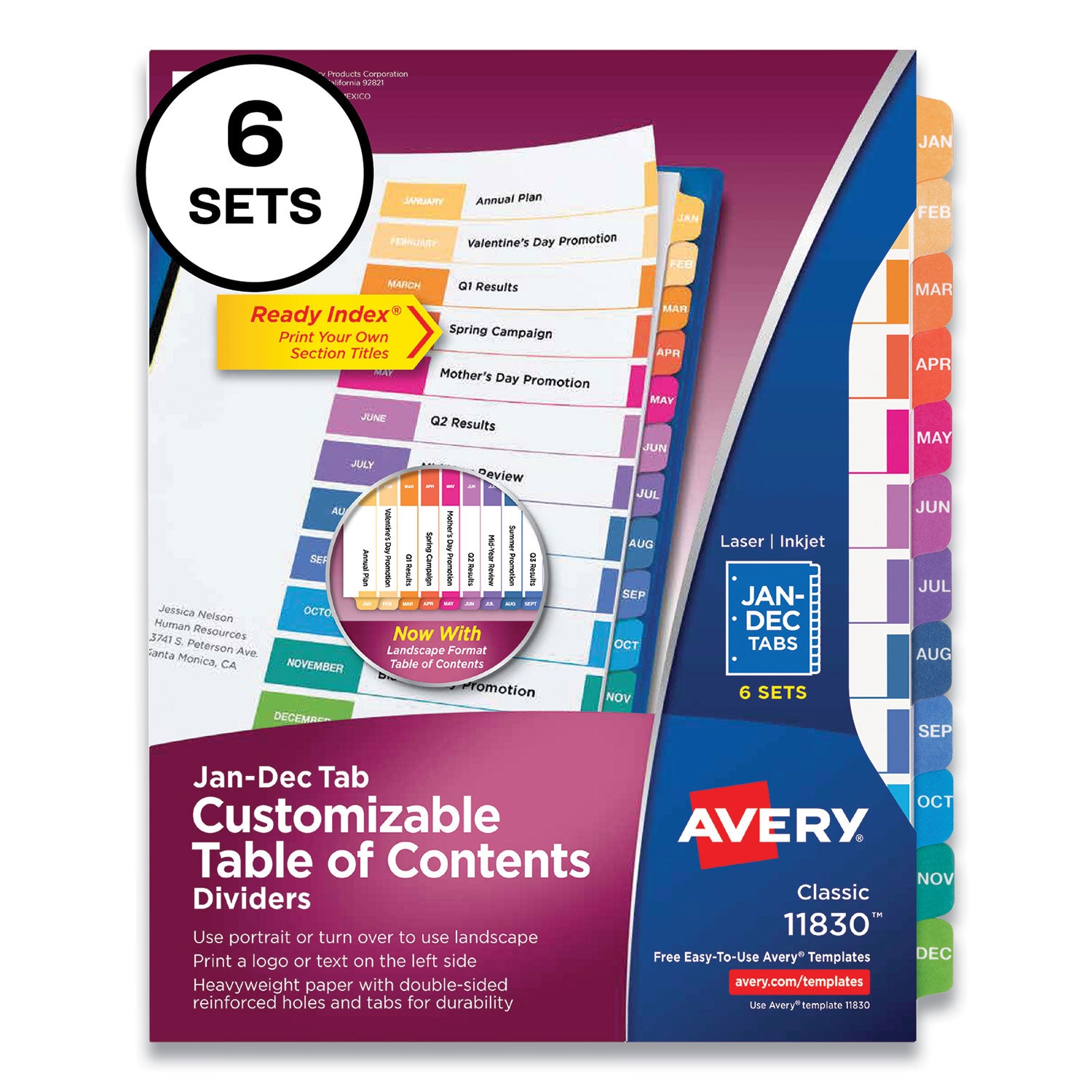 Avery Customizable Table of Contents Index Dividers - 12 Multicolor Tabs (January to December), 8.5