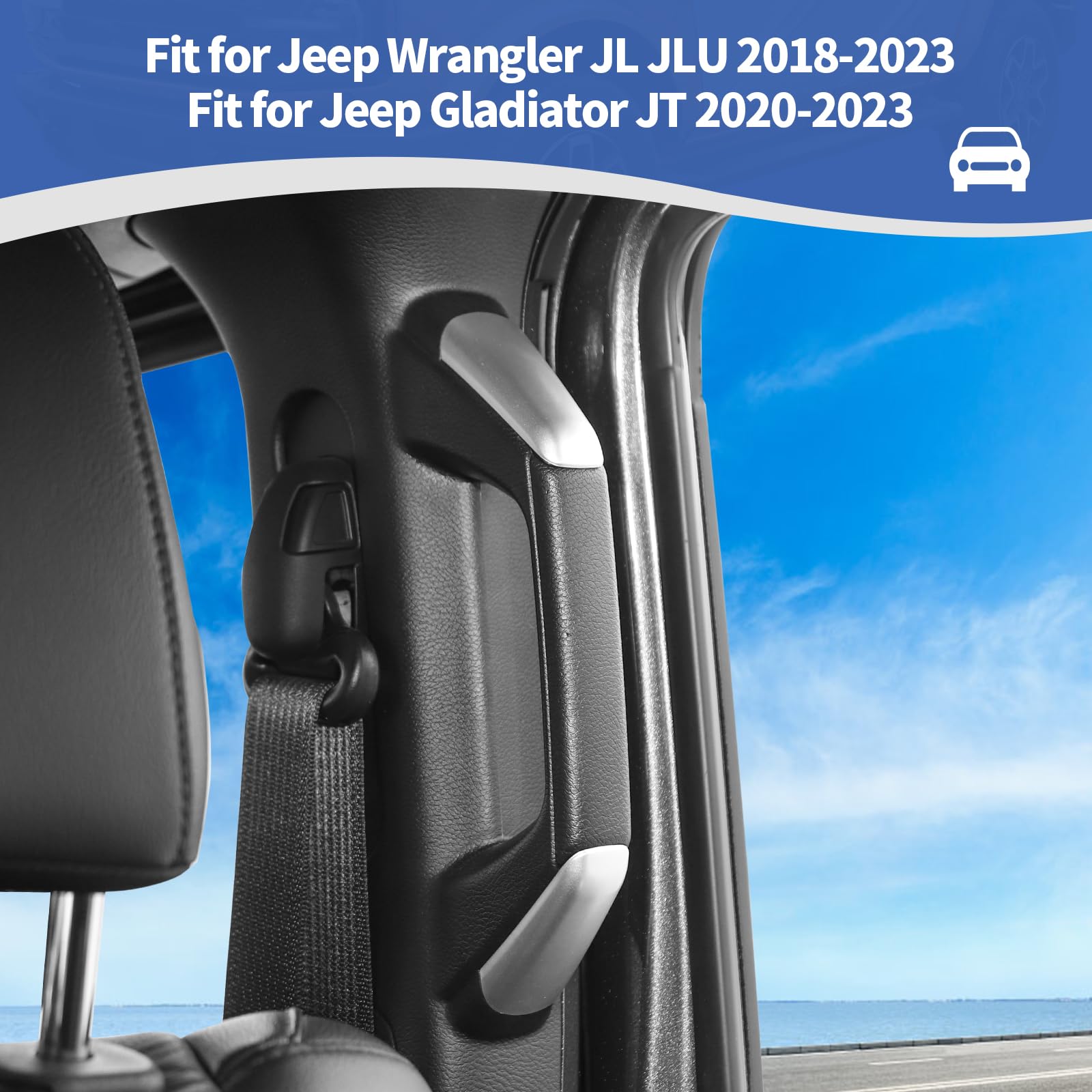 RT-TCZ Silver A/B Pillar Grab Handle Covers for Jeep Wrangler JL JLU & Gladiator JT (2018-2023) - Interior Accessories for Enhanced Grip & Style - Perfect for Off-Roading & Daily Commutes
