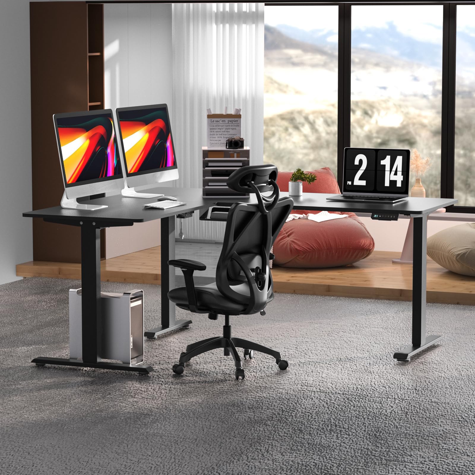 Upgrade 63 x 55 Inch L-Shaped Electric Standing Desk - Adjustable Height Corner Computer Desk for Home Office & Gaming | Ergonomic Sit Stand Workstation for Small Spaces & Multiple Monitors Setup