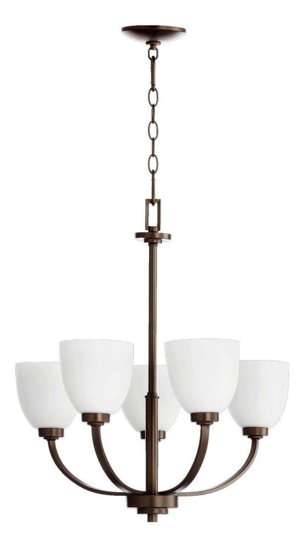 5-Light Oiled Bronze Satin Opal Glass Chandelier - Elegant Ceiling Lighting Fixture for Dining Room, Bedroom & Living Room Decor