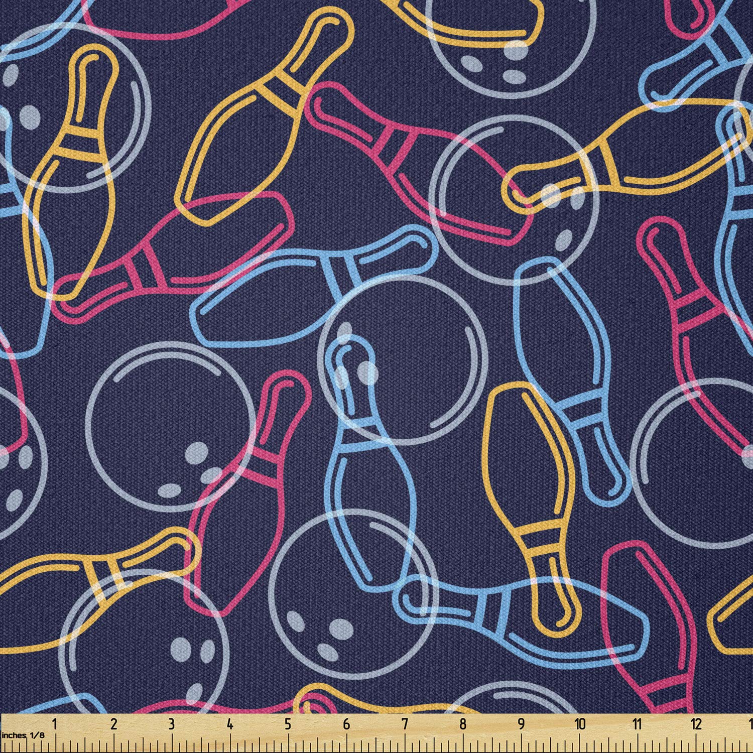 Ambesonne Bowling Fabric by The Yard - Vibrant Color Outline Print Stretch Knit Fabric for Sewing Clothes & DIY Crafts (10 Yards, Dark Blue) - Perfect for Bowling Shirts, Costumes & Sports-Themed Home Decor