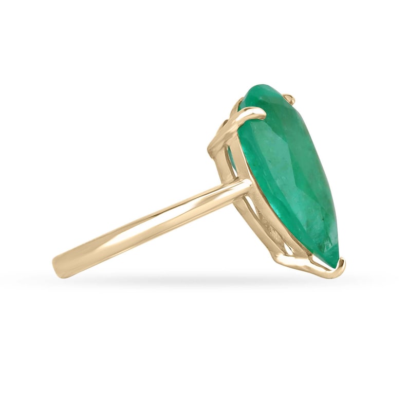 6.28ct Natural Emerald Pear Cut Solitaire Ring - 18K Gold Right Hand Ring with 3-Prong Claw Setting | Perfect for Engagement, Anniversary & Special Occasion Gifts